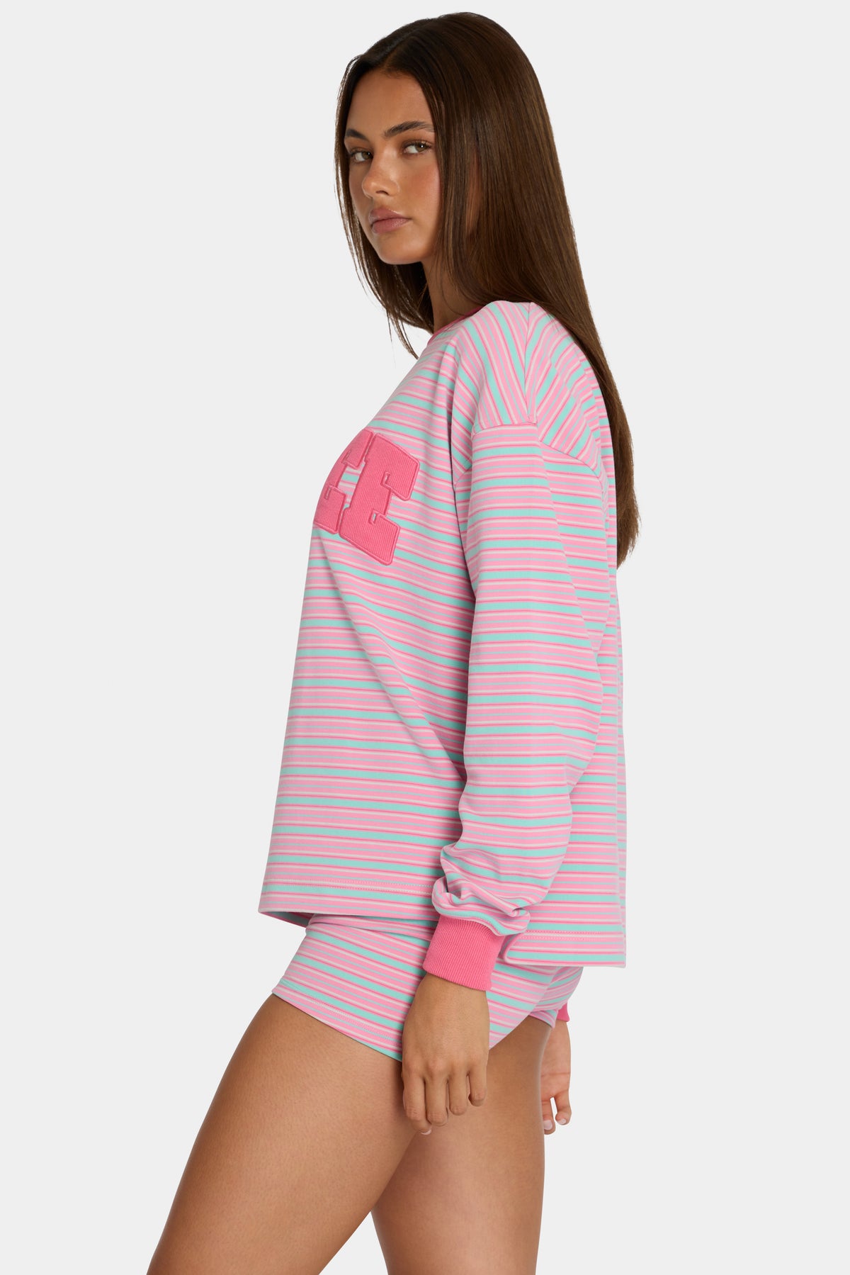 ⁣⁢Sweatshirt mit Rundhalsausschnitt aus angerautem Jersey mit bunten Streifen⁤⁣