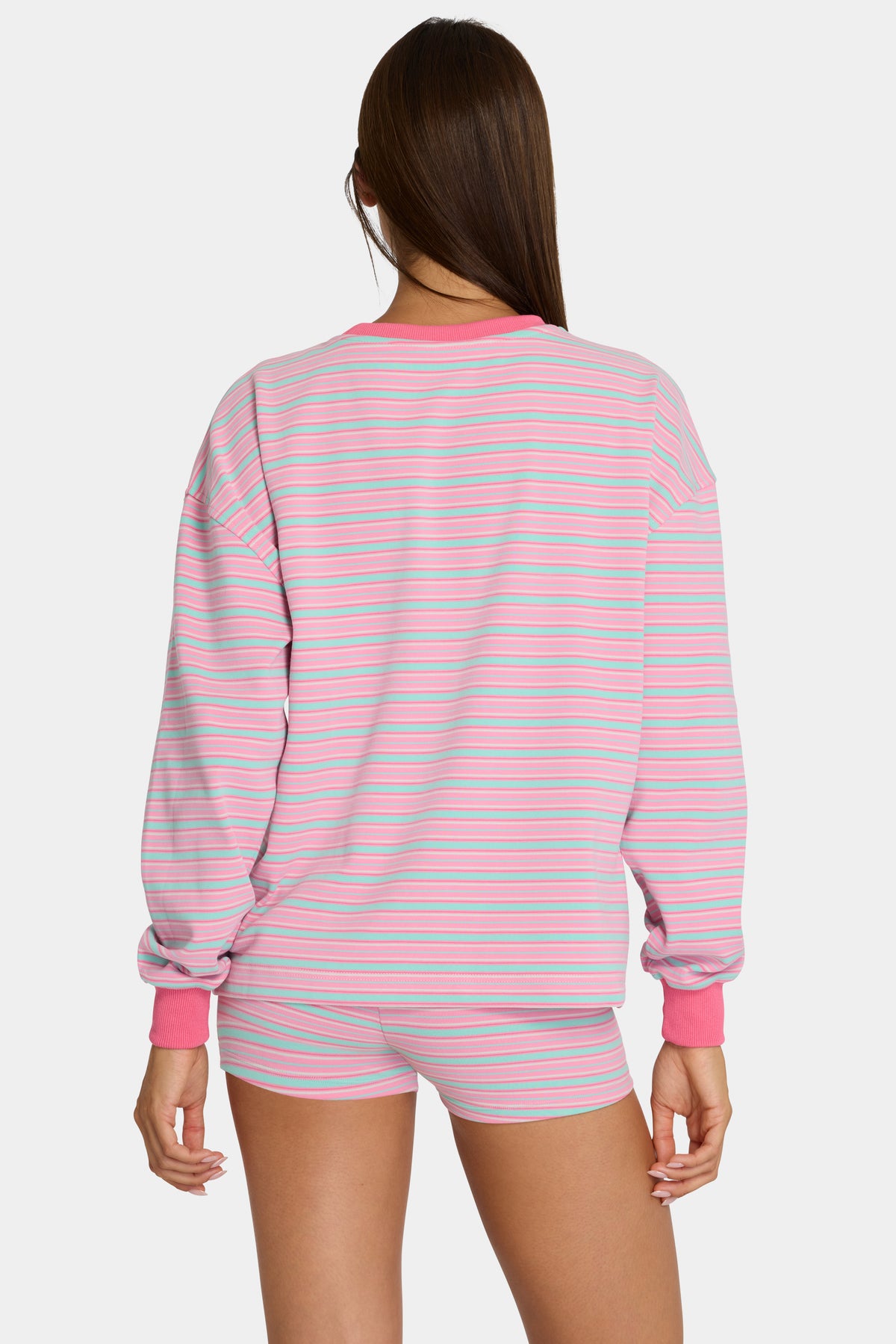 ⁣⁢Sweatshirt mit Rundhalsausschnitt aus angerautem Jersey mit bunten Streifen⁤⁣