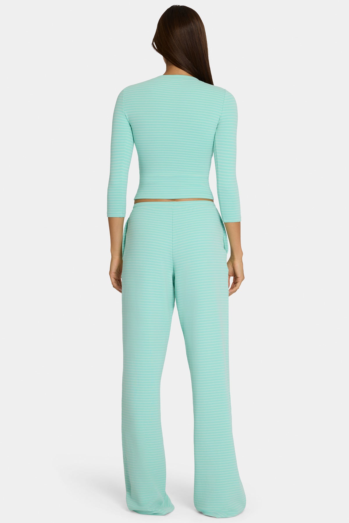 ⁣⁢Low-Waist-Hose aus angerautem Jersey mit aquablauen Streifen⁤⁣