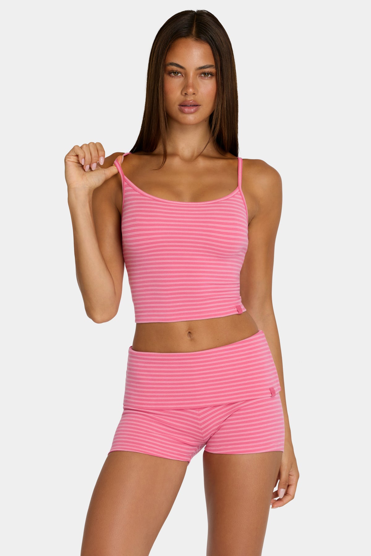 ⁣⁢Tanktop aus angerautem Jersey in Pink gestreift⁤⁣ - 1