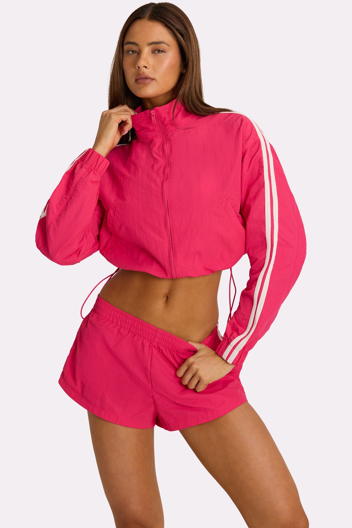 ⁣⁢Woven Zip-Up Trainingsjacke in Hot Pink⁤⁣ - 1