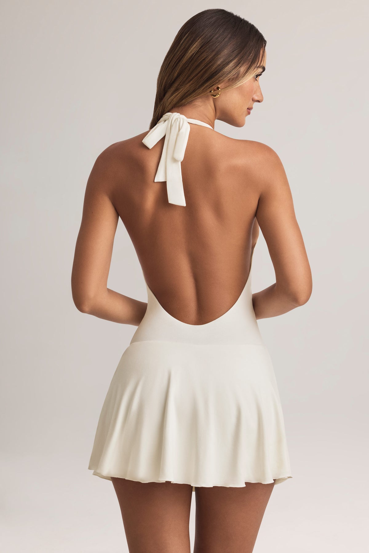 ⁣⁢Neckholder-A-Linien-Minikleid aus Modal in Weiß⁤⁣
