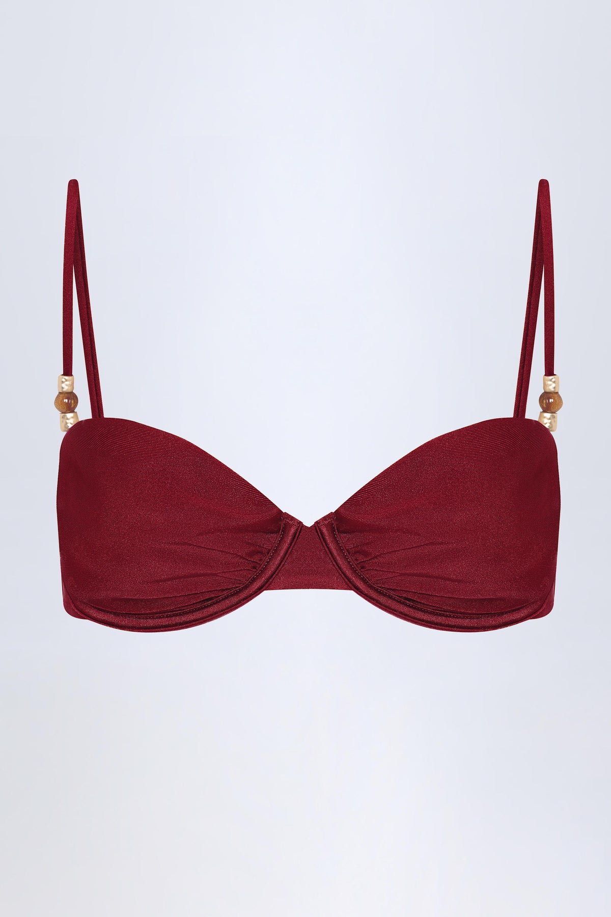 ⁣⁢Bügel-Bikini-Oberteil mit Perlenbesatz und Raffung in Dark Cherry⁤⁣
