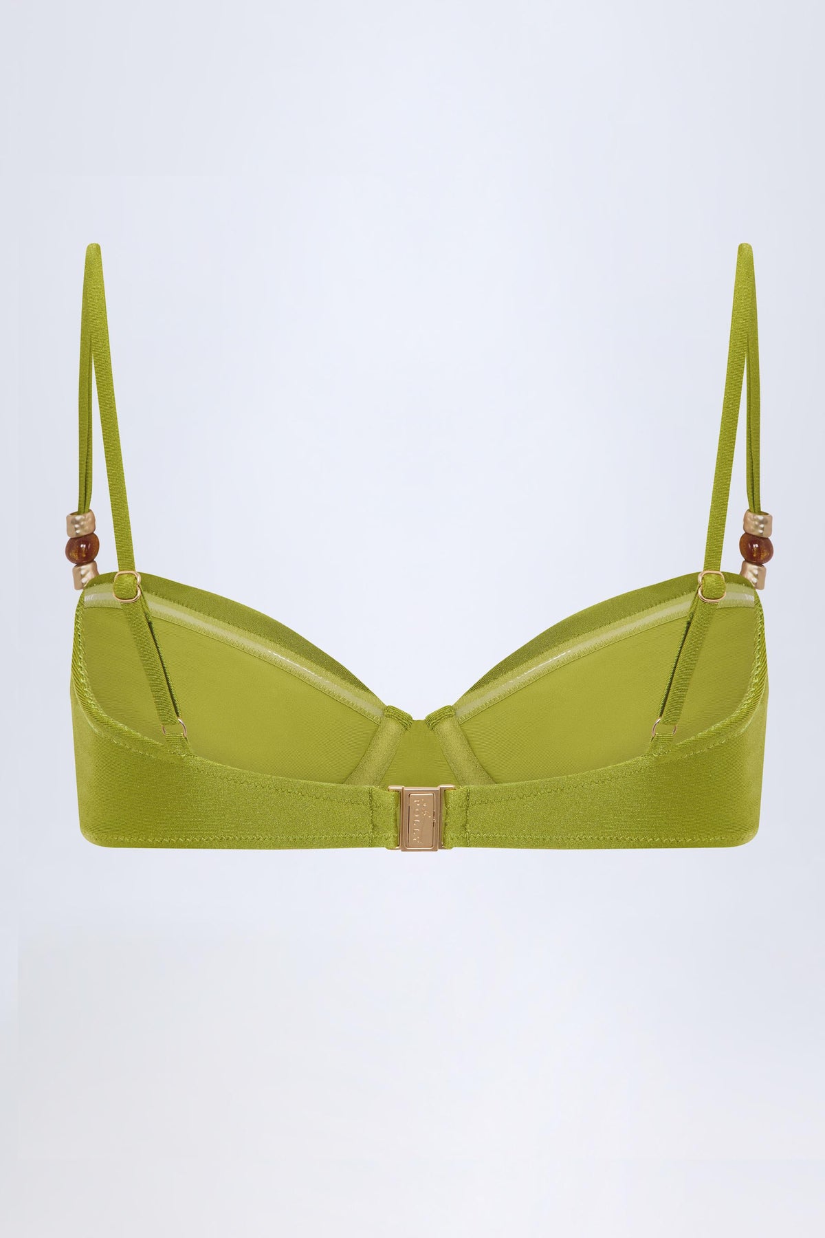 ⁣⁢Gerafftes Bügel-Bikini-Top mit Perlenverzierung in Olive Green⁤⁣