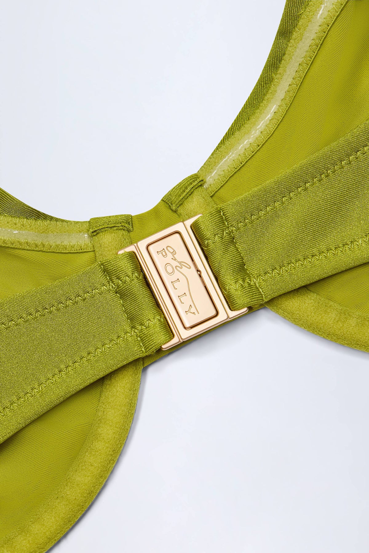 ⁣⁢Gerafftes Bügel-Bikini-Top mit Perlenverzierung in Olive Green⁤⁣
