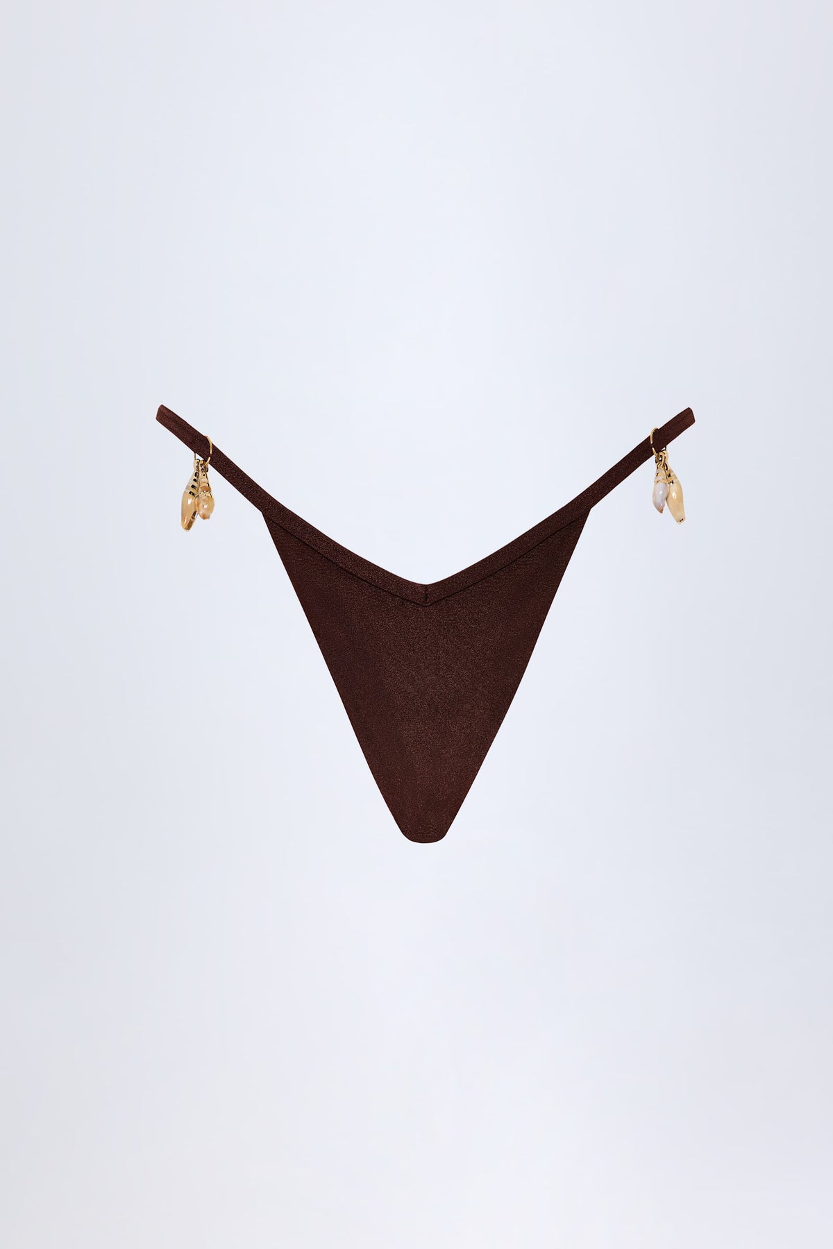 ⁣⁢Tanga-Bikinihose mit Charm-Detail in Dark Chocolate⁤⁣