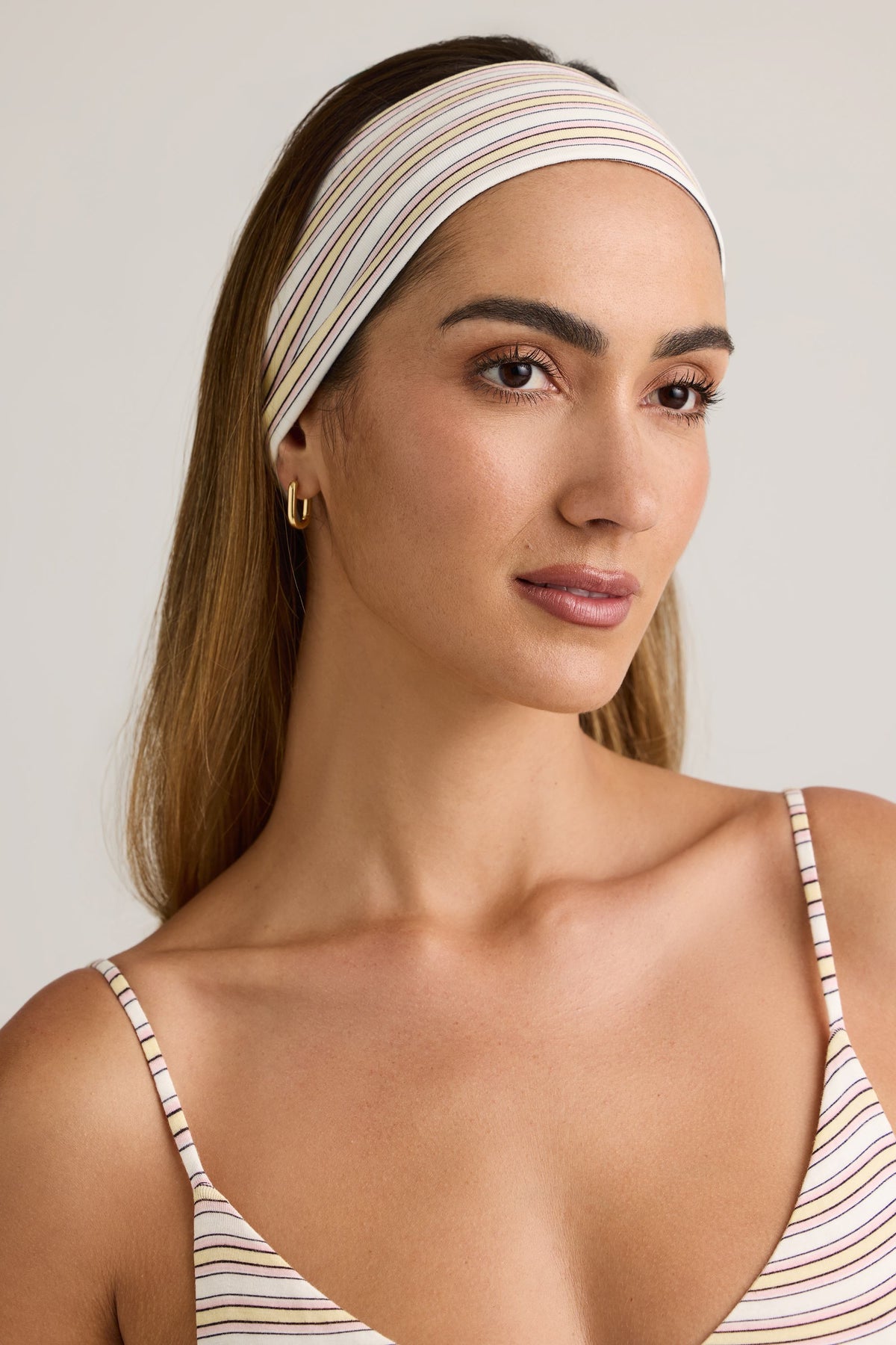 ⁣⁢Modal Ripp-Stirnband in Pink &amp; Gelb Streifen⁤⁣