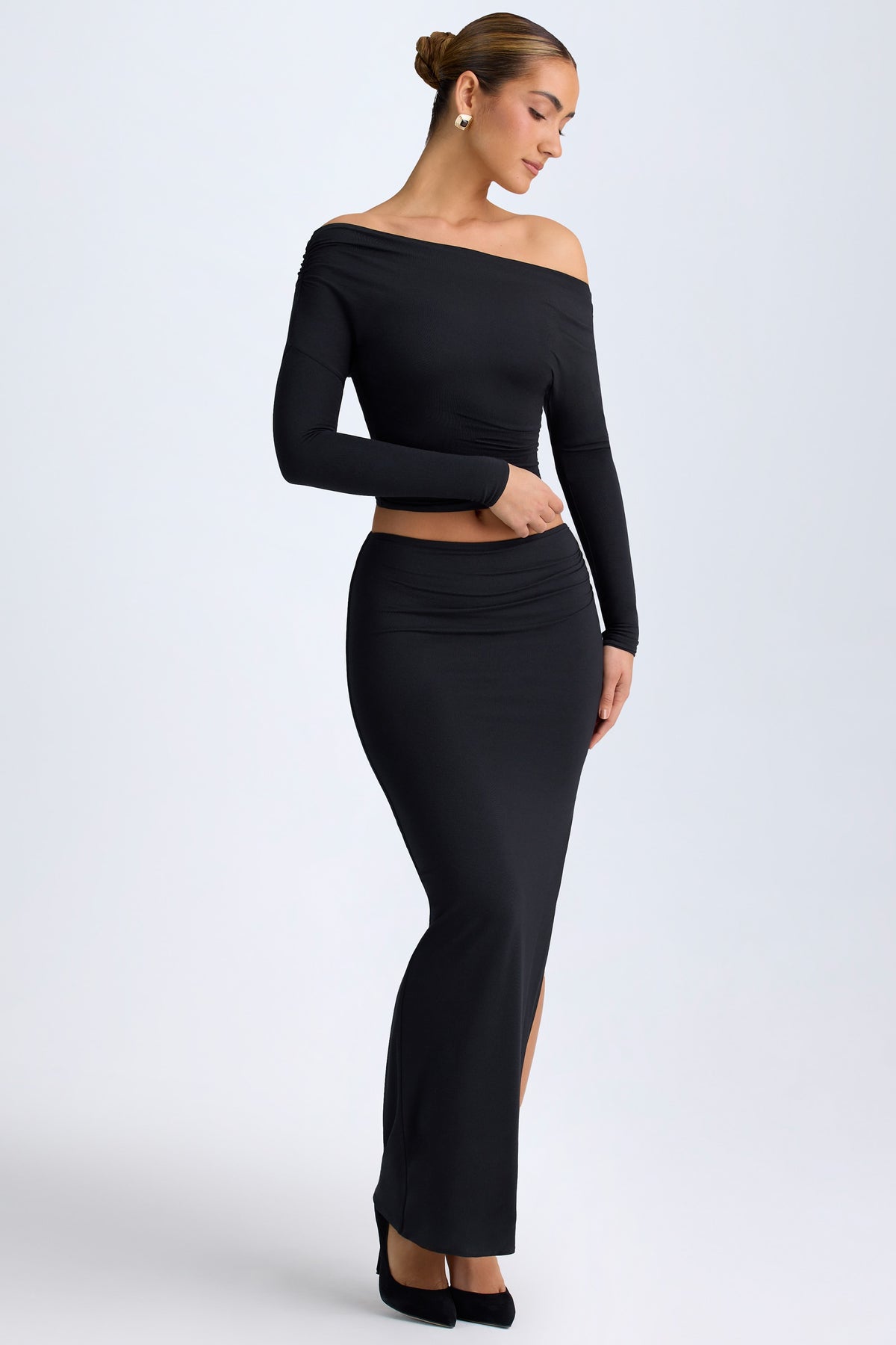 ⁣⁢Maxi-Rock aus Modal mit niedrigem Bund in Schwarz⁤⁣