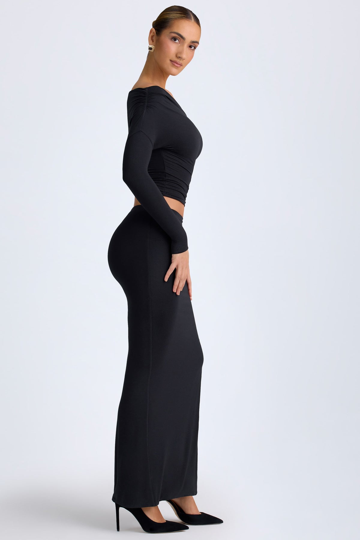 ⁣⁢Maxi-Rock aus Modal mit niedrigem Bund in Schwarz⁤⁣