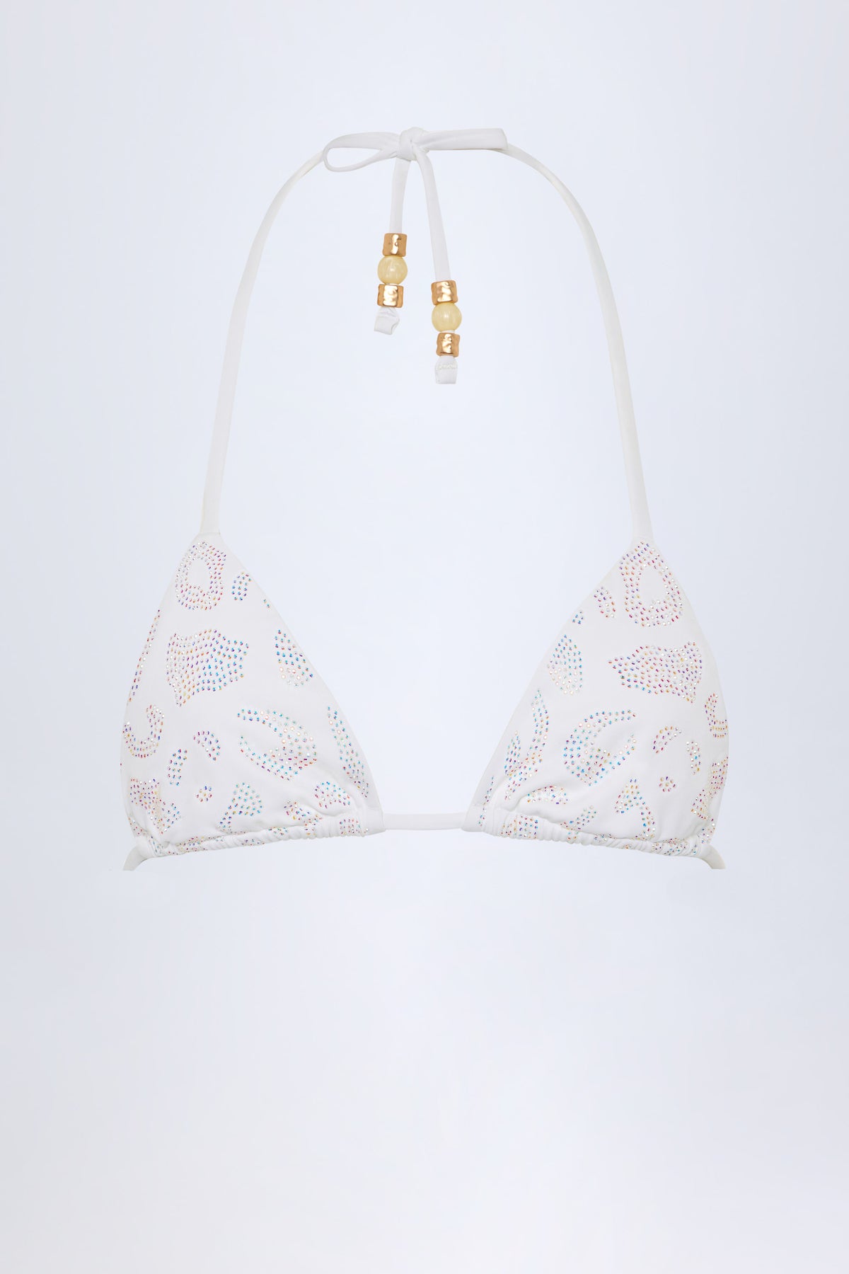 ⁣⁢Triangel-Bikinioberteil mit Charm-Detail in Weiß⁤⁣