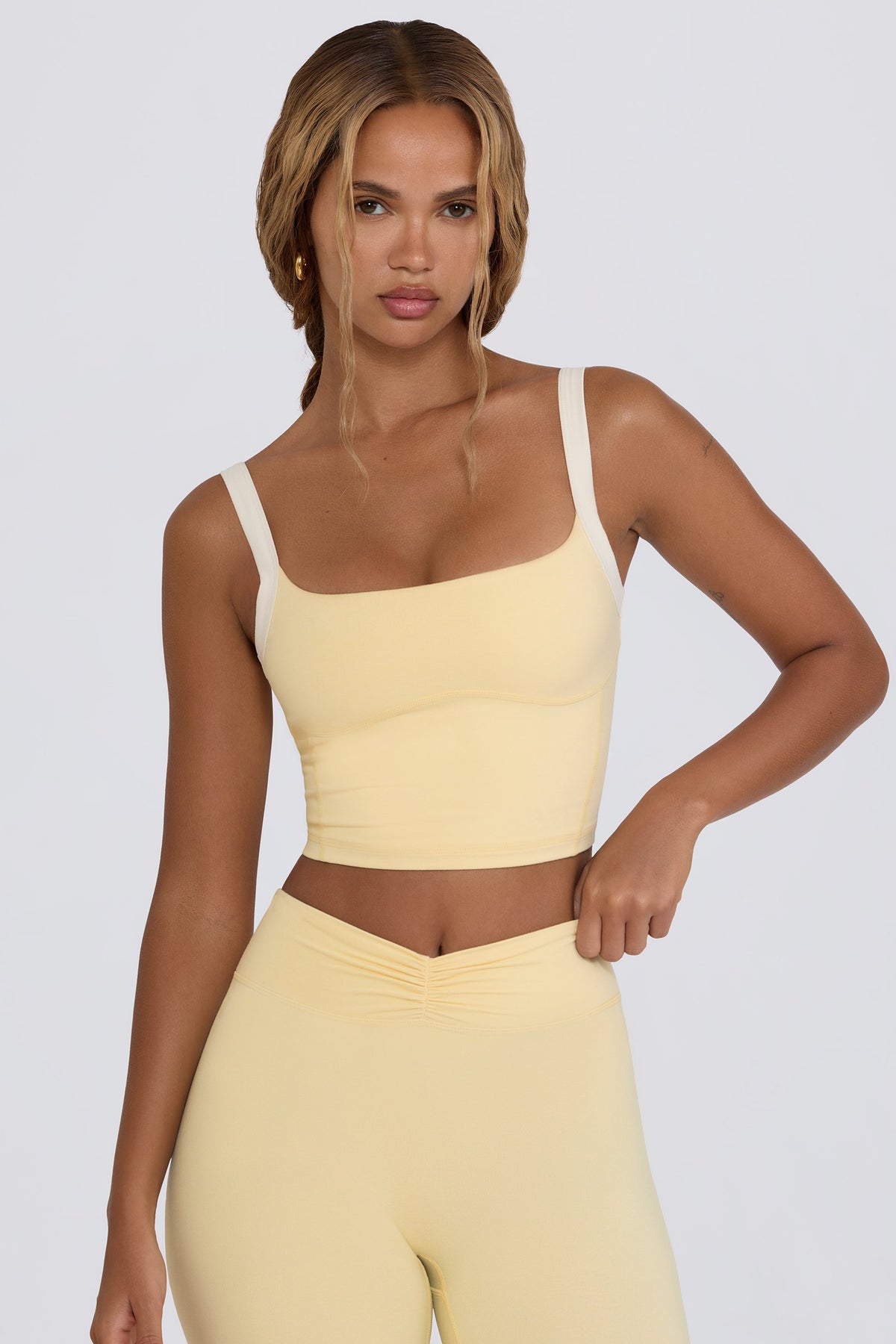 ⁣⁢Cropped-Tanktop in Zitronengelb meliert⁤⁣
