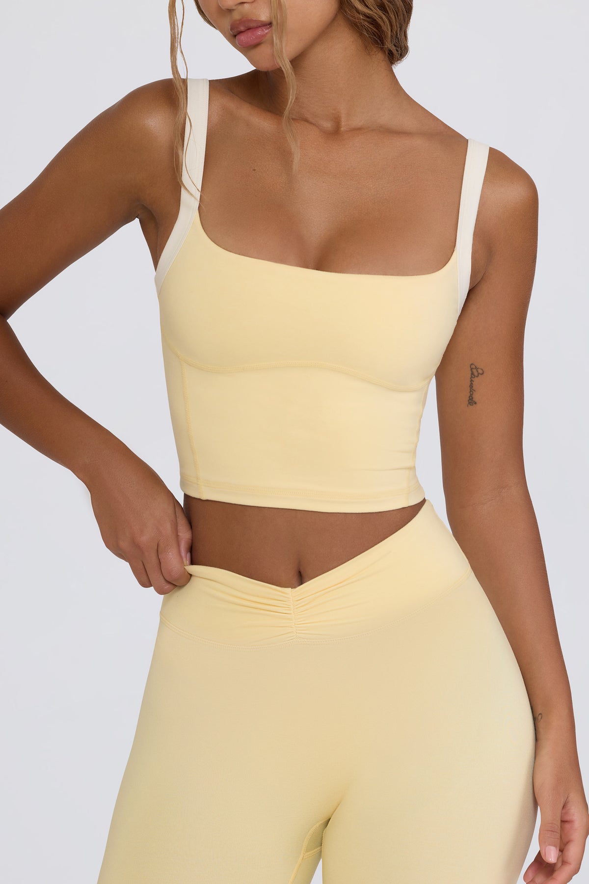 ⁣⁢Cropped-Tanktop in Zitronengelb meliert⁤⁣