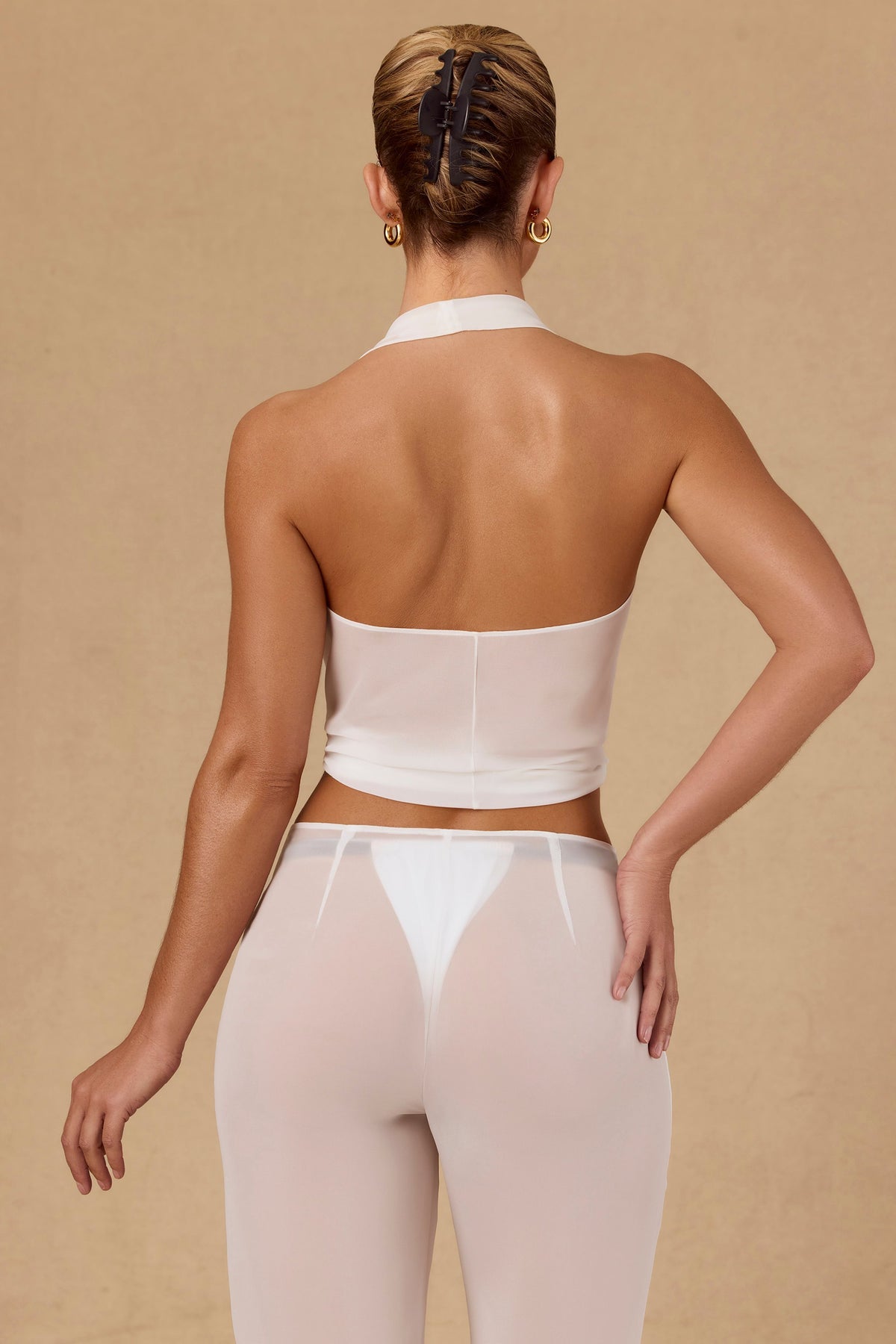 ⁣⁢Neckholder-Crop-Top mit Bindedetail vorne in Weiß⁤⁣ - 2