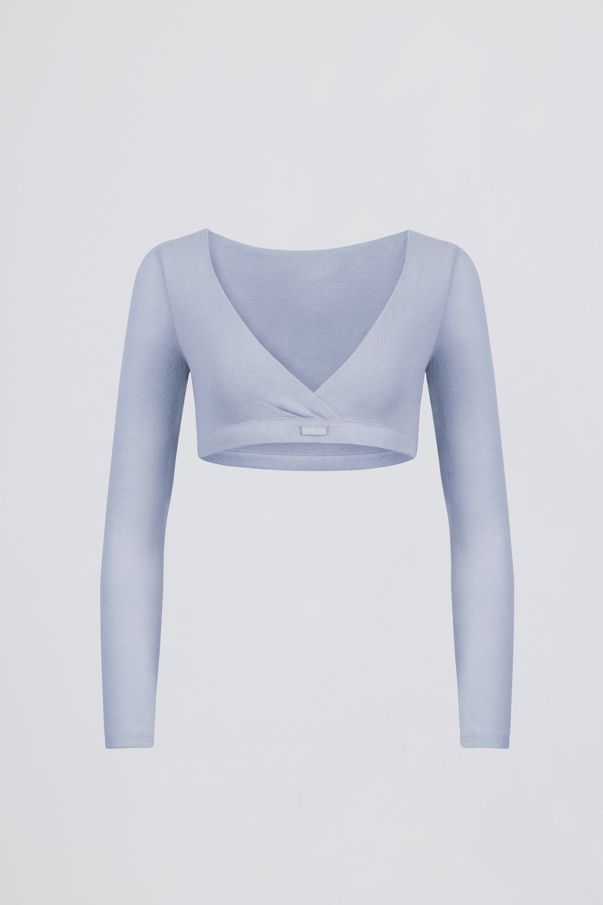 ⁣⁢Angerauter Jersey V-Ausschnitt Crop-Top in Soft Blue⁤⁣