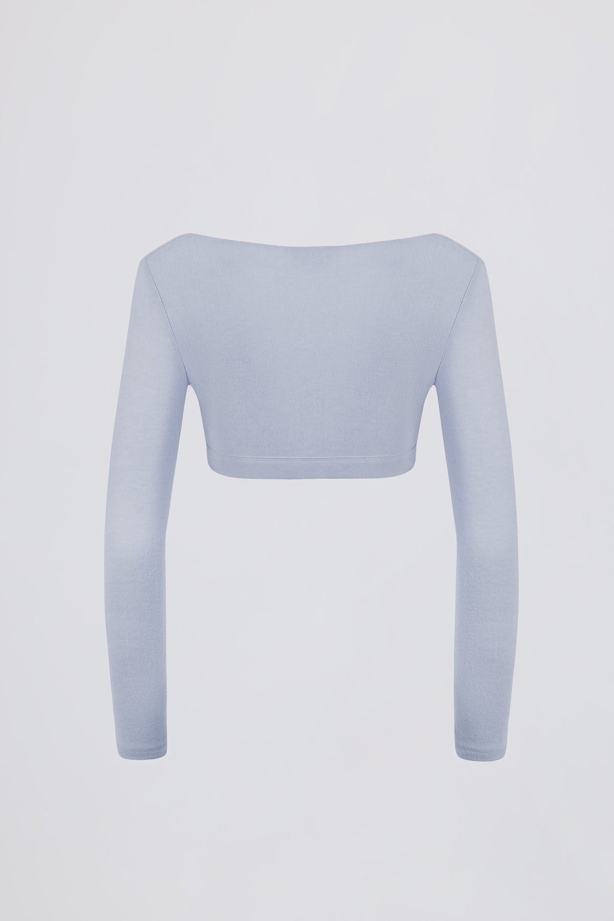 ⁣⁢Angerauter Jersey V-Ausschnitt Crop-Top in Soft Blue⁤⁣