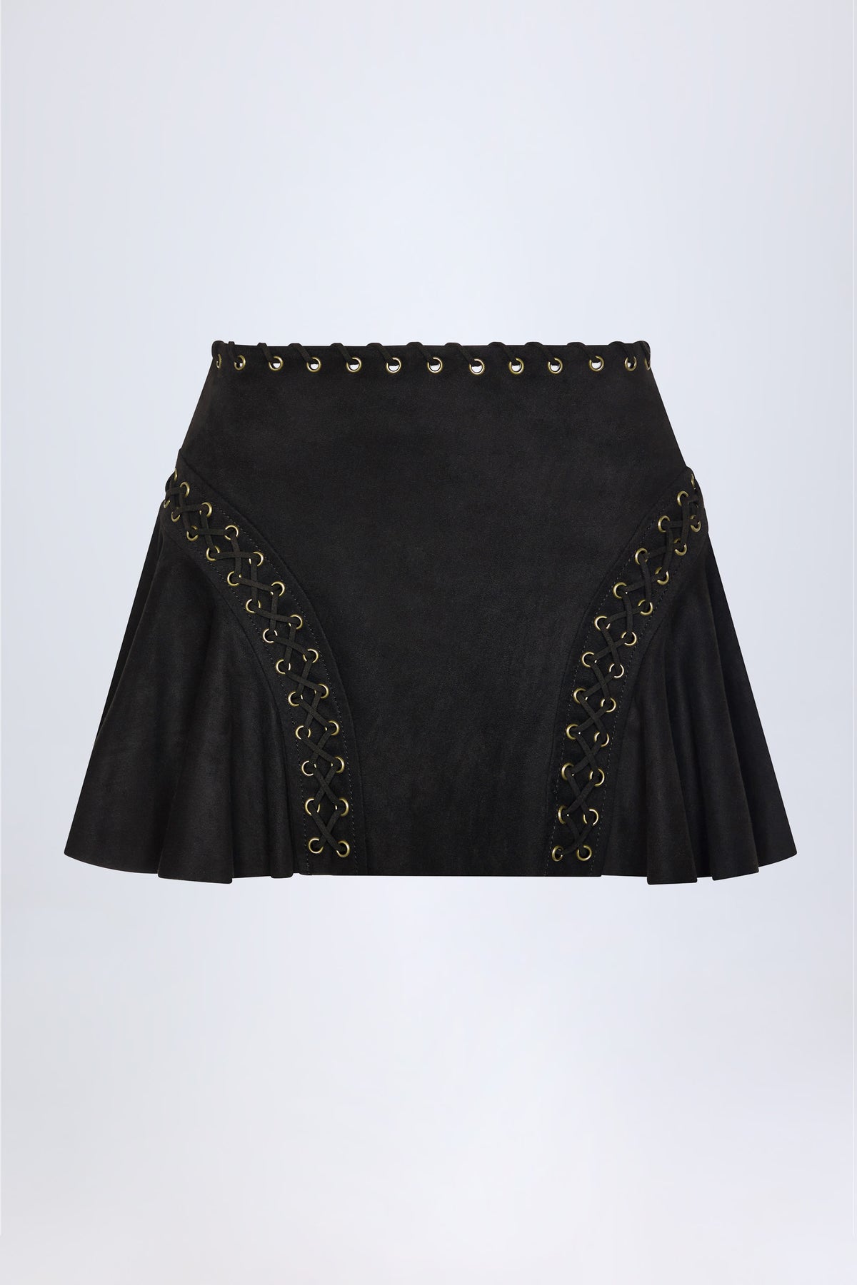 ⁣⁢Mid-Waist-Minirock mit Schnürung in Schwarz⁤⁣