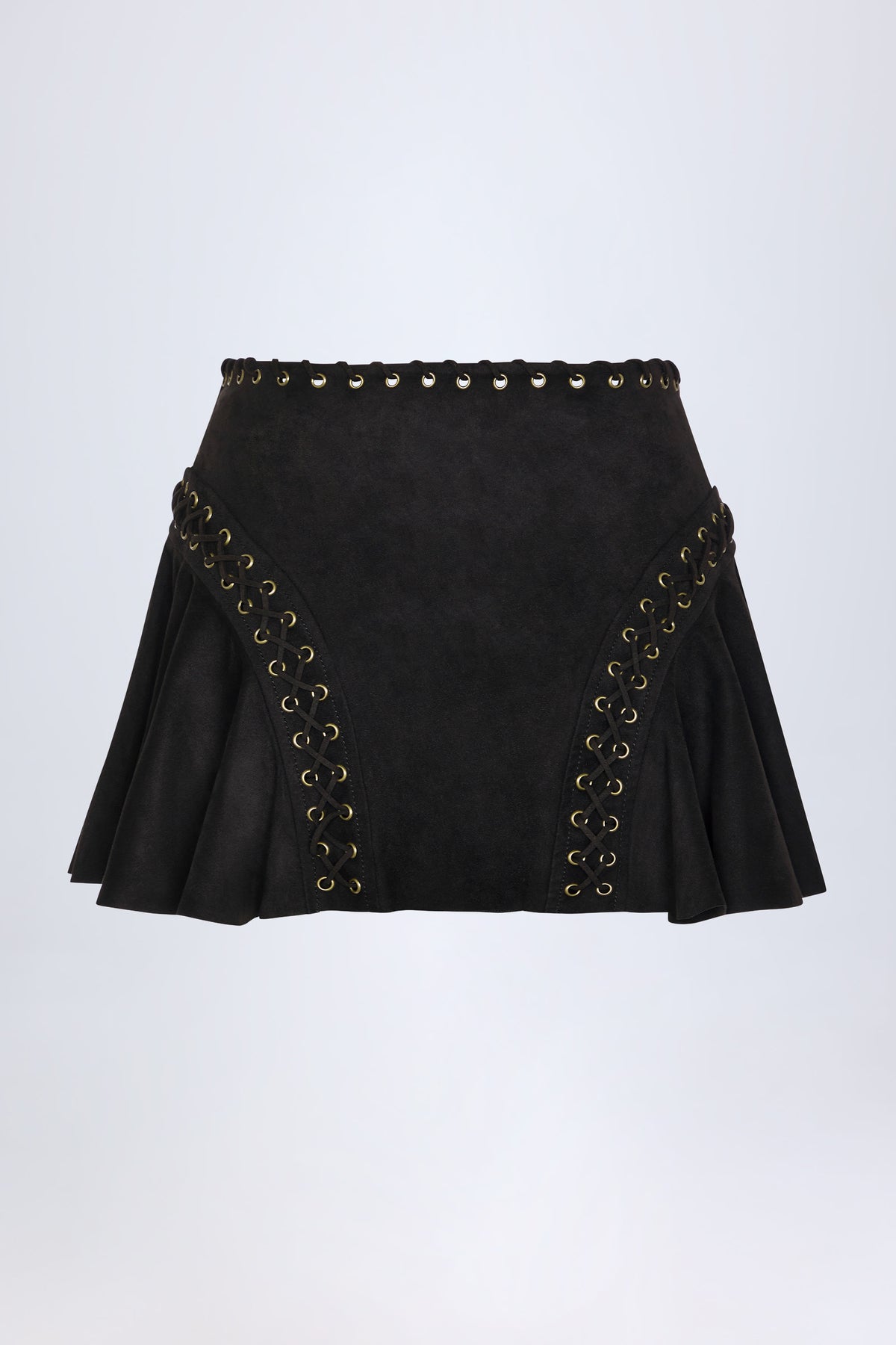 ⁣⁢Mid-Waist-Minirock mit Schnürung in Schwarz⁤⁣