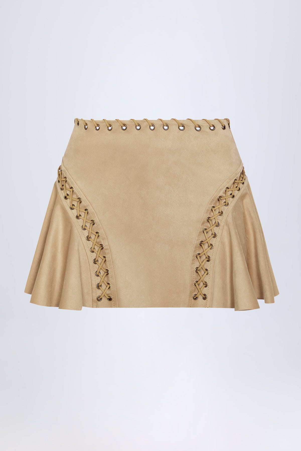 ⁣⁢Mid-Waist-Minirock mit Schnürung in Cognac⁤⁣