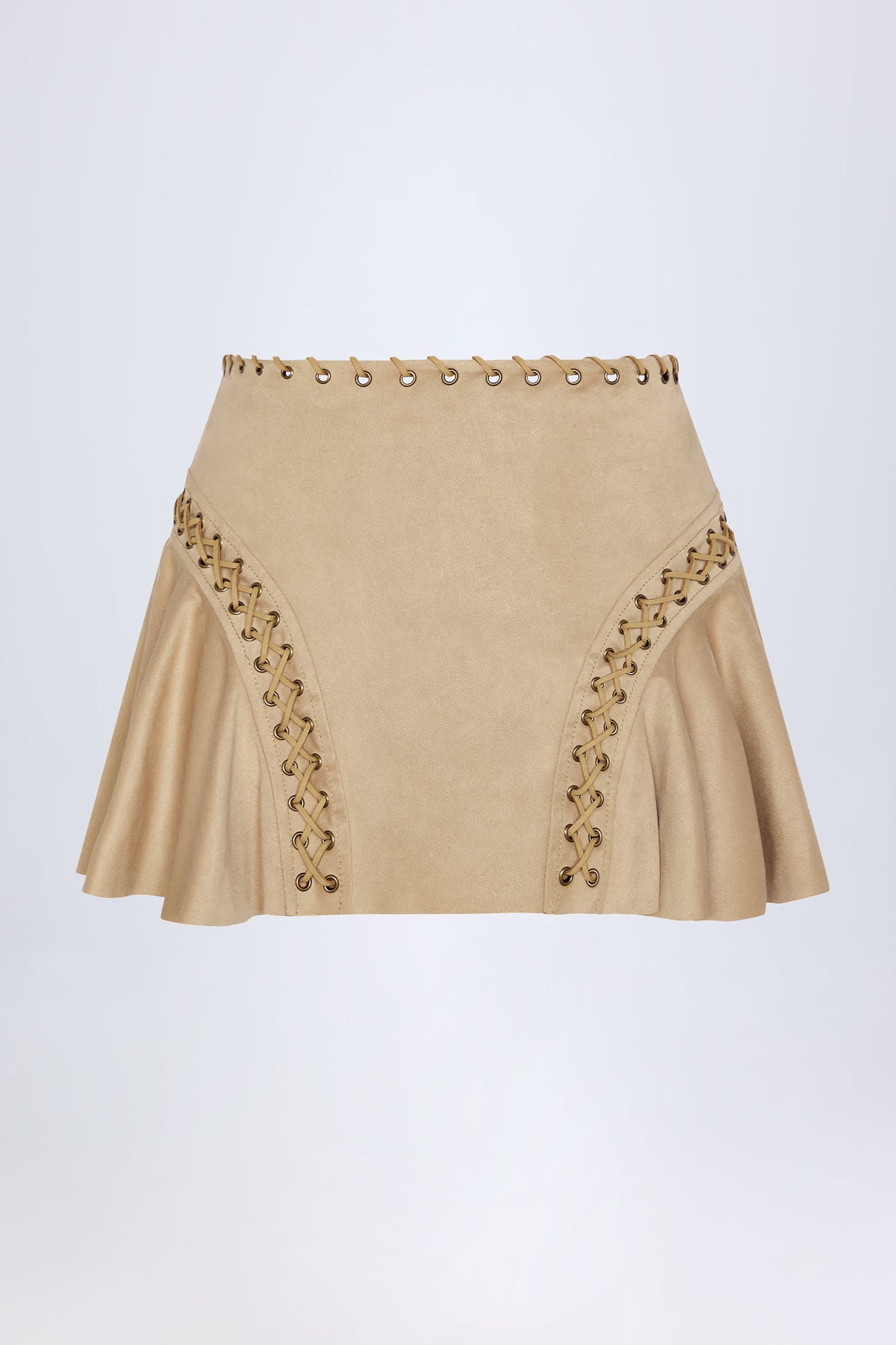 ⁣⁢Mid-Waist-Minirock mit Schnürung in Cognac⁤⁣
