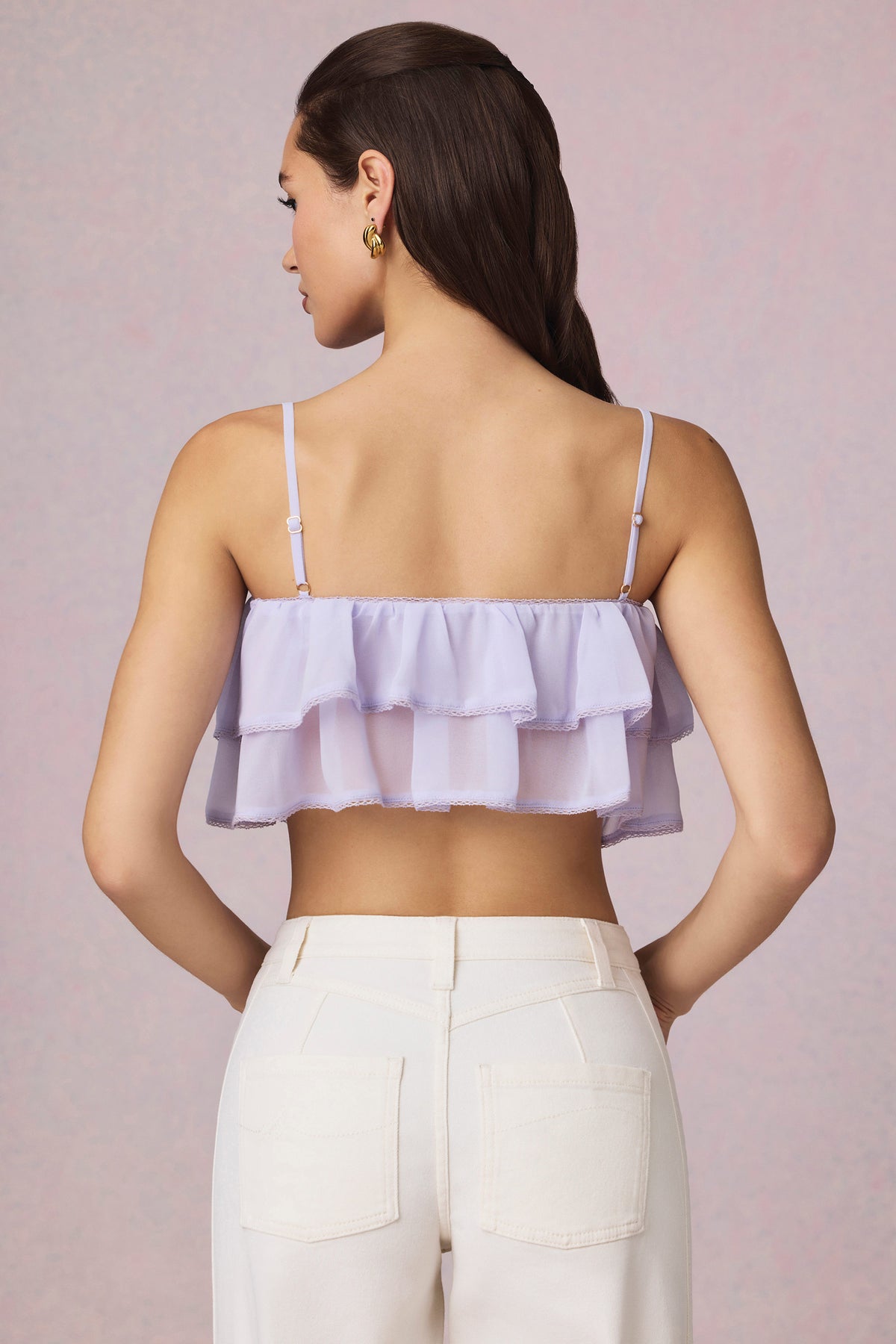 ⁣⁢Cropped-Camisole-Top mit Rüschen in Flieder⁤⁣