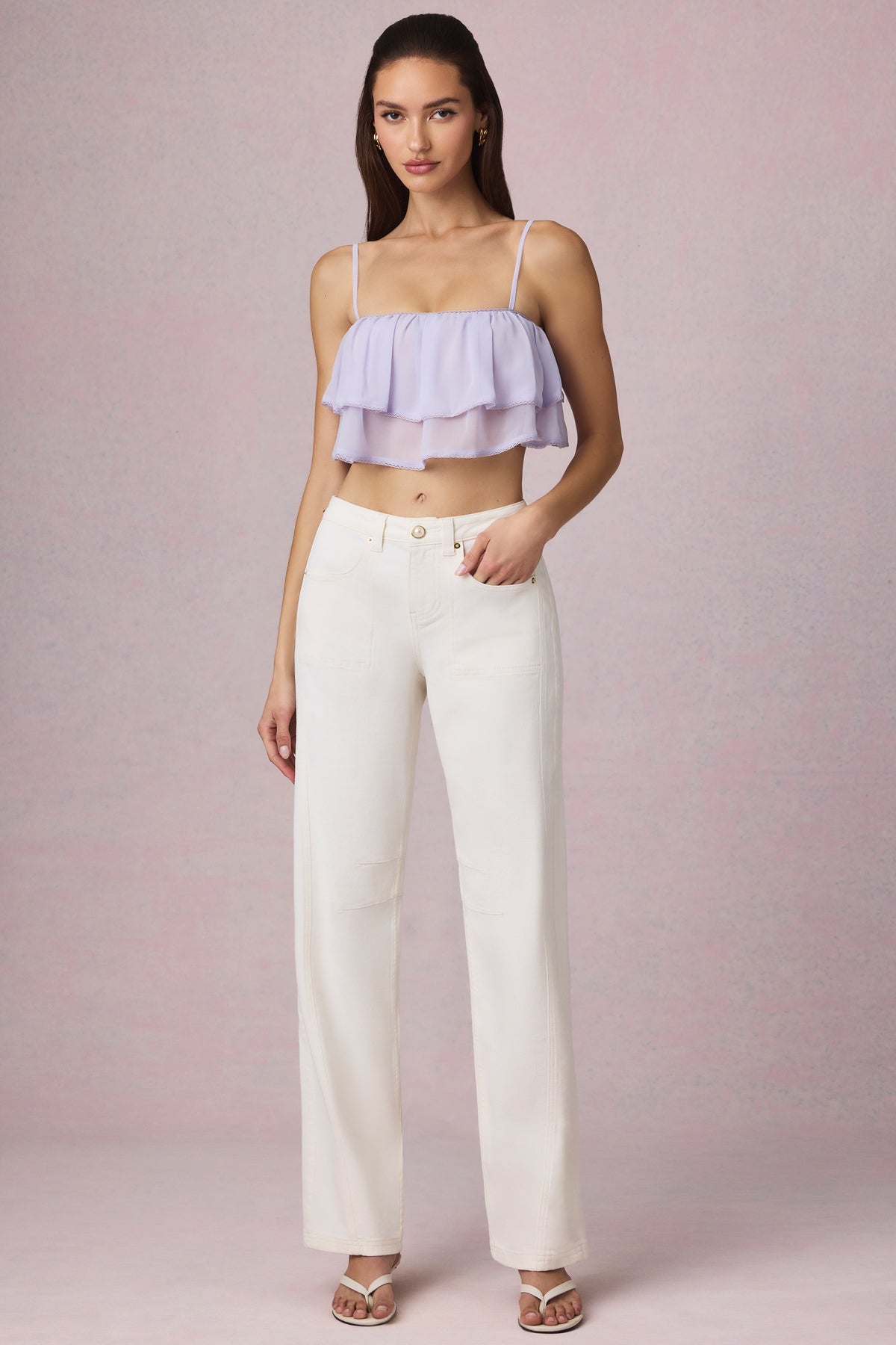 ⁣⁢Cropped-Camisole-Top mit Rüschen in Flieder⁤⁣