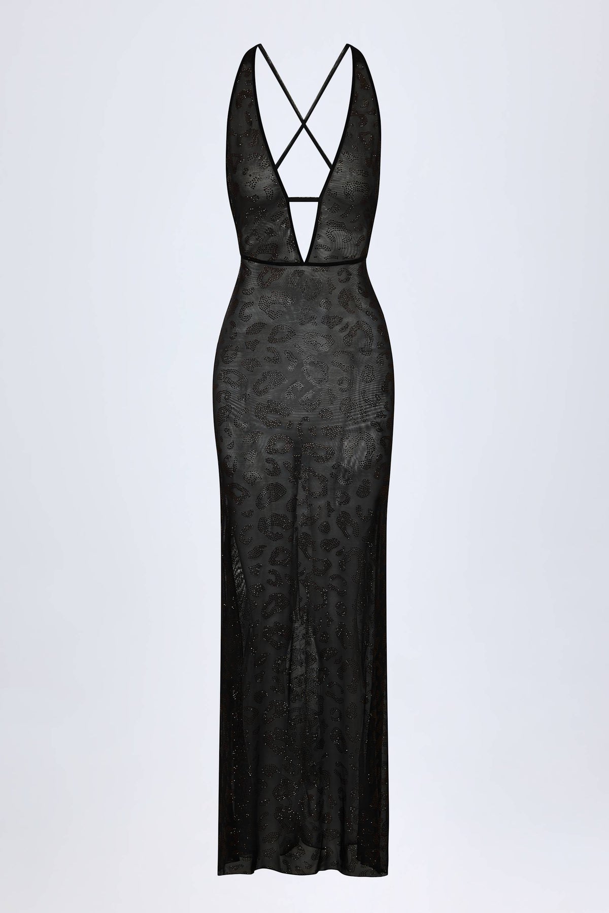 ⁣⁢Maxikleid mit Verzierungen und Rückenausschnitt in Schwarz⁤⁣