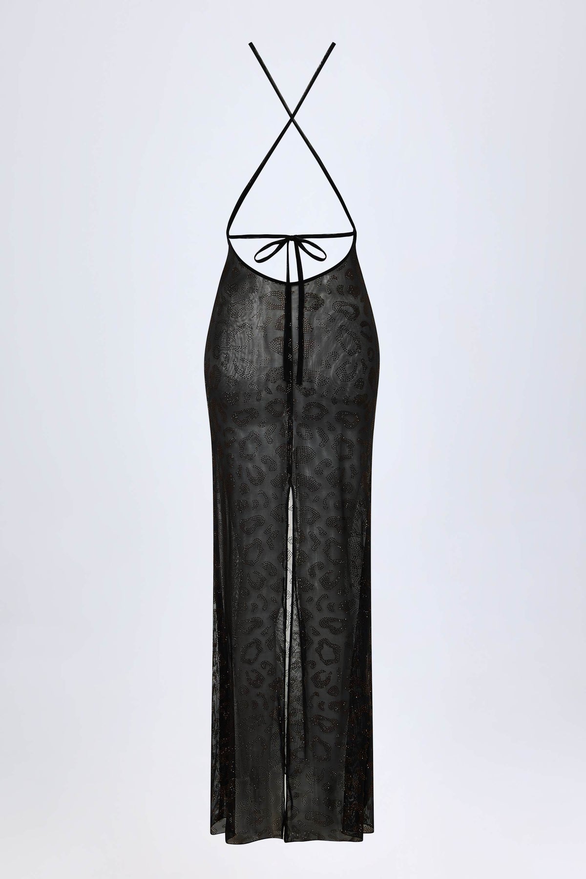 ⁣⁢Maxikleid mit Verzierungen und Rückenausschnitt in Schwarz⁤⁣