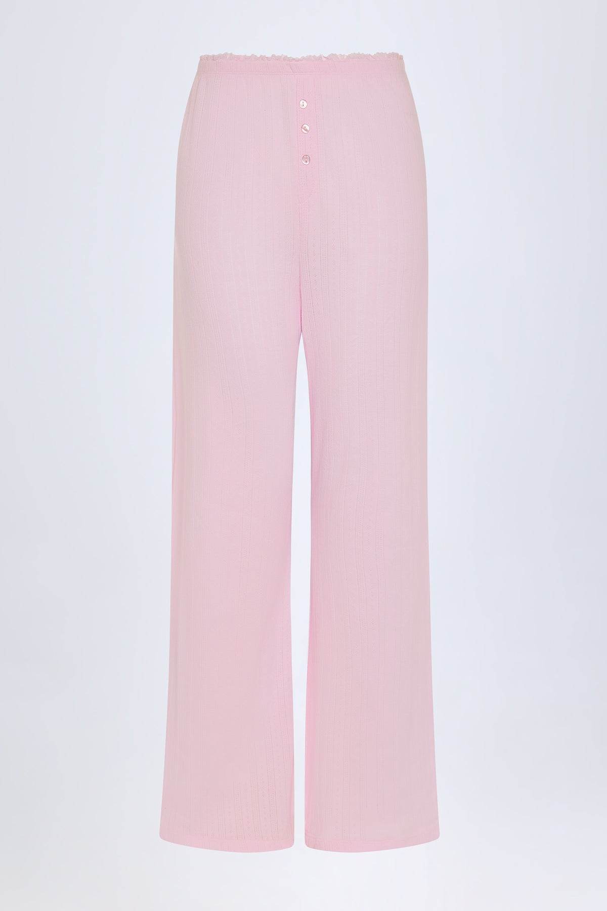 ⁣⁢Pointelle-Hose mit Mid-Rise-Bund und geradem Bein in Baby Pink⁤⁣