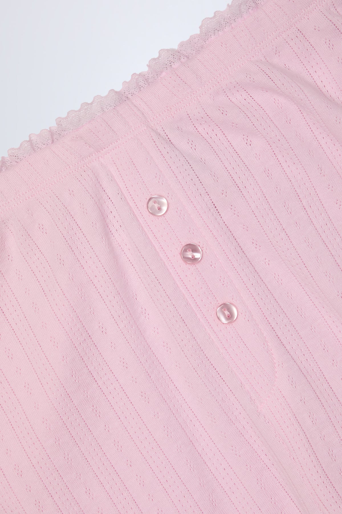 ⁣⁢Pointelle-Hose mit Mid-Rise-Bund und geradem Bein in Baby Pink⁤⁣