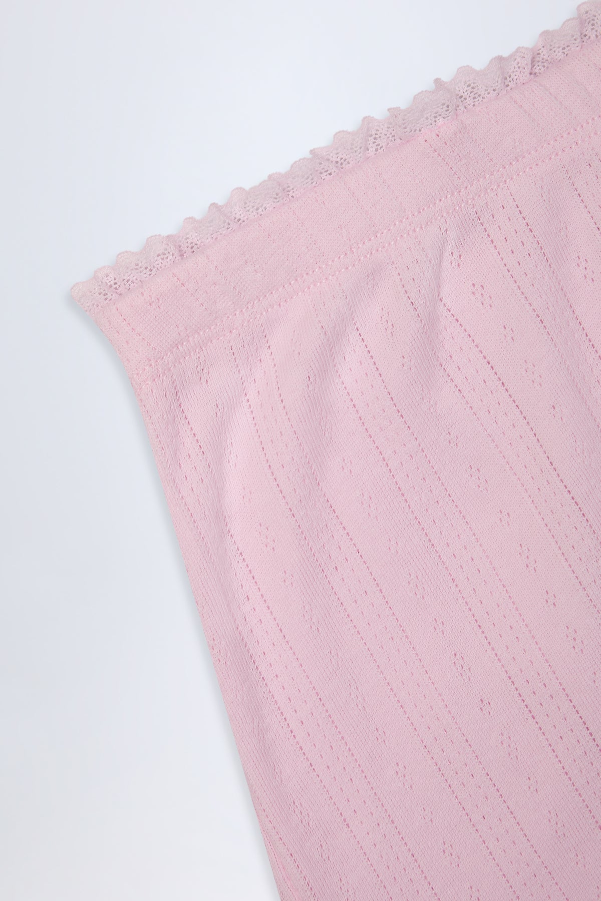 ⁣⁢Pointelle-Hose mit Mid-Rise-Bund und geradem Bein in Baby Pink⁤⁣
