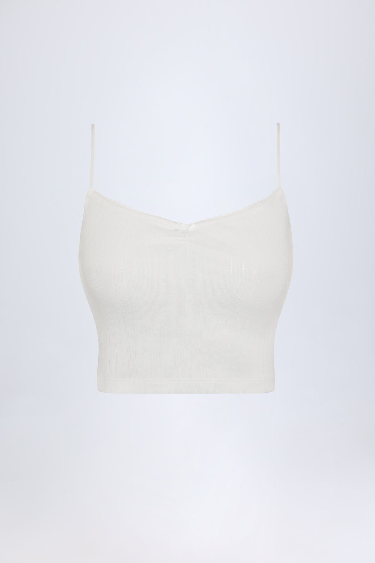 ⁣⁢Pointelle gerafftes Camisole-Crop-Top in Weiß⁤⁣