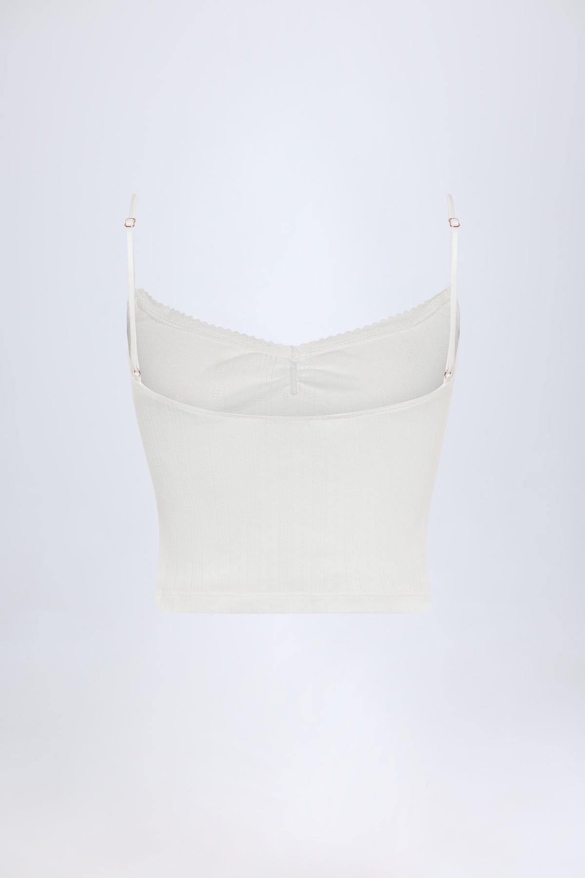 ⁣⁢Pointelle gerafftes Camisole-Crop-Top in Weiß⁤⁣