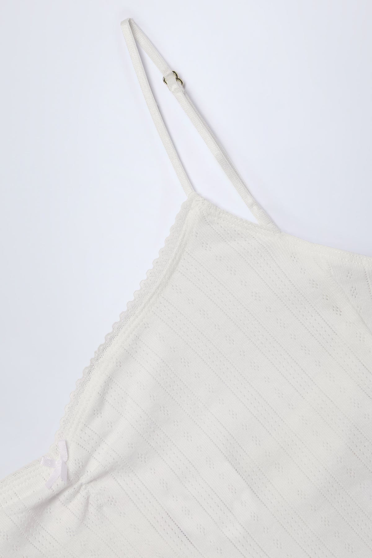 ⁣⁢Pointelle gerafftes Camisole-Crop-Top in Weiß⁤⁣