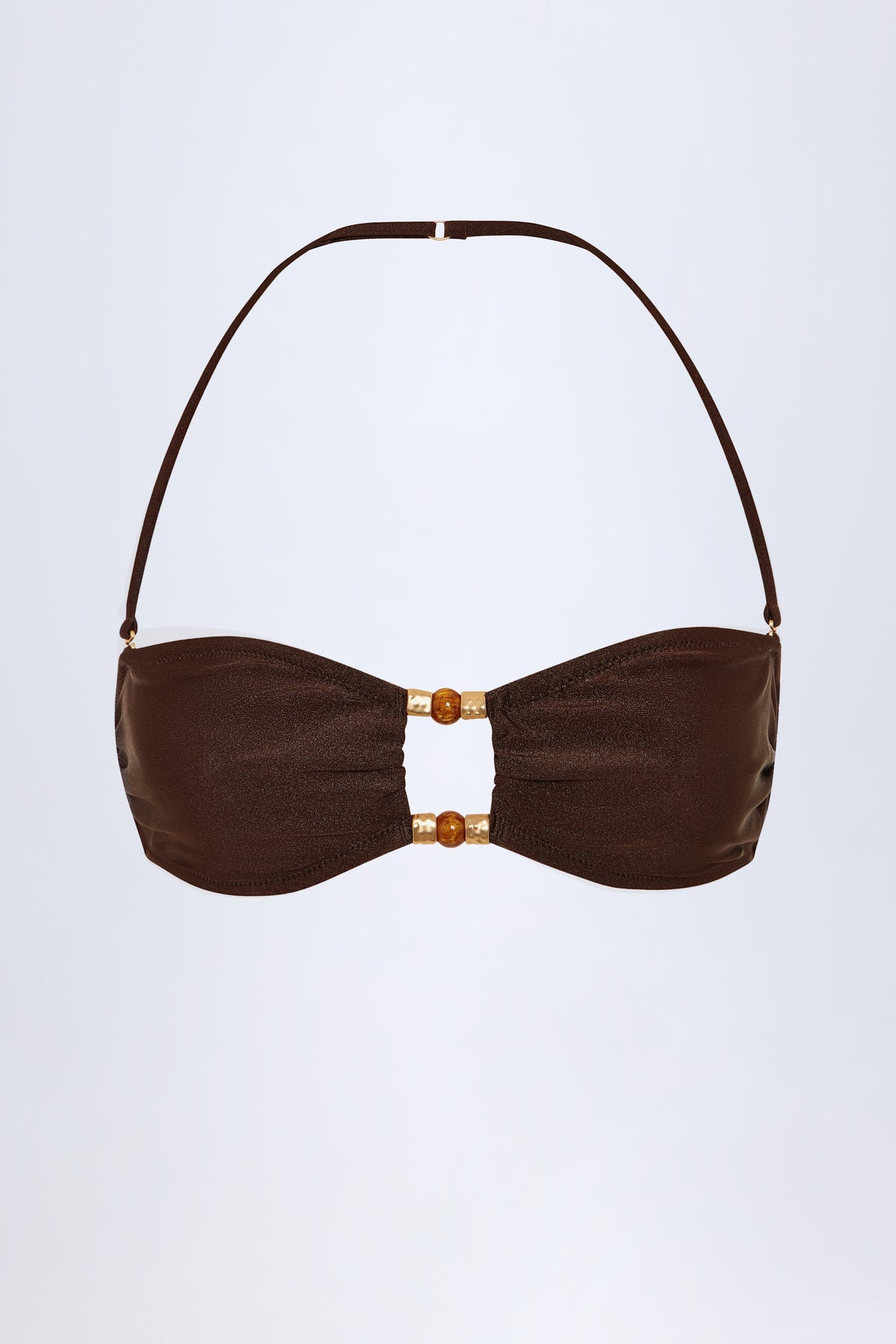 ⁣⁢Bandeau-Bikinioberteil mit Perlenverzierung in Zartbitterbraun⁤⁣