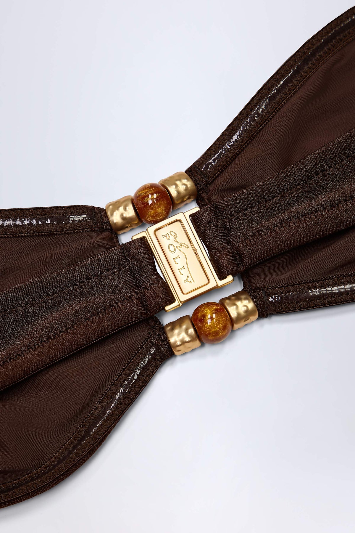⁣⁢Bandeau-Bikinioberteil mit Perlenverzierung in Zartbitterbraun⁤⁣