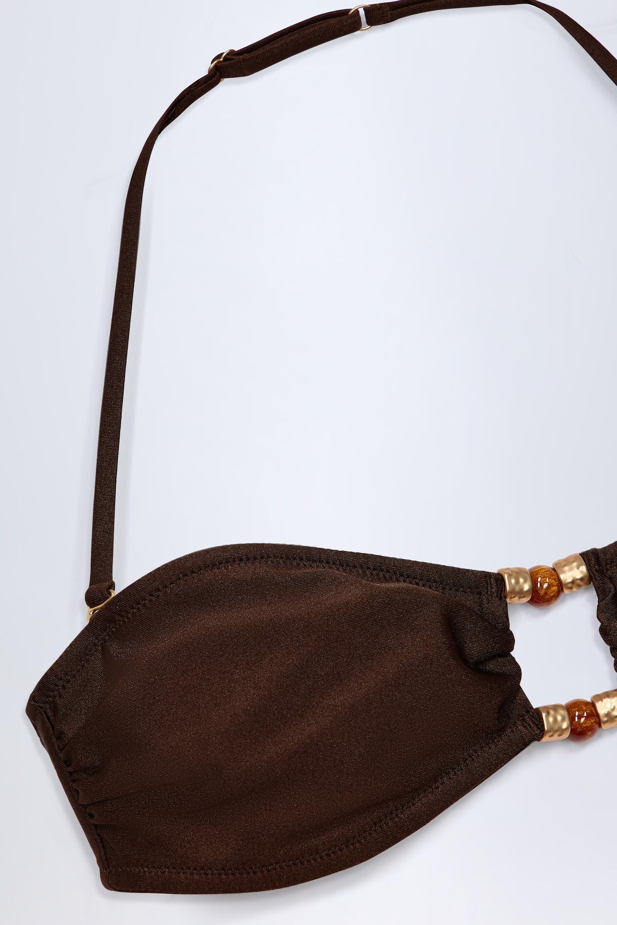 ⁣⁢Bandeau-Bikinioberteil mit Perlenverzierung in Zartbitterbraun⁤⁣