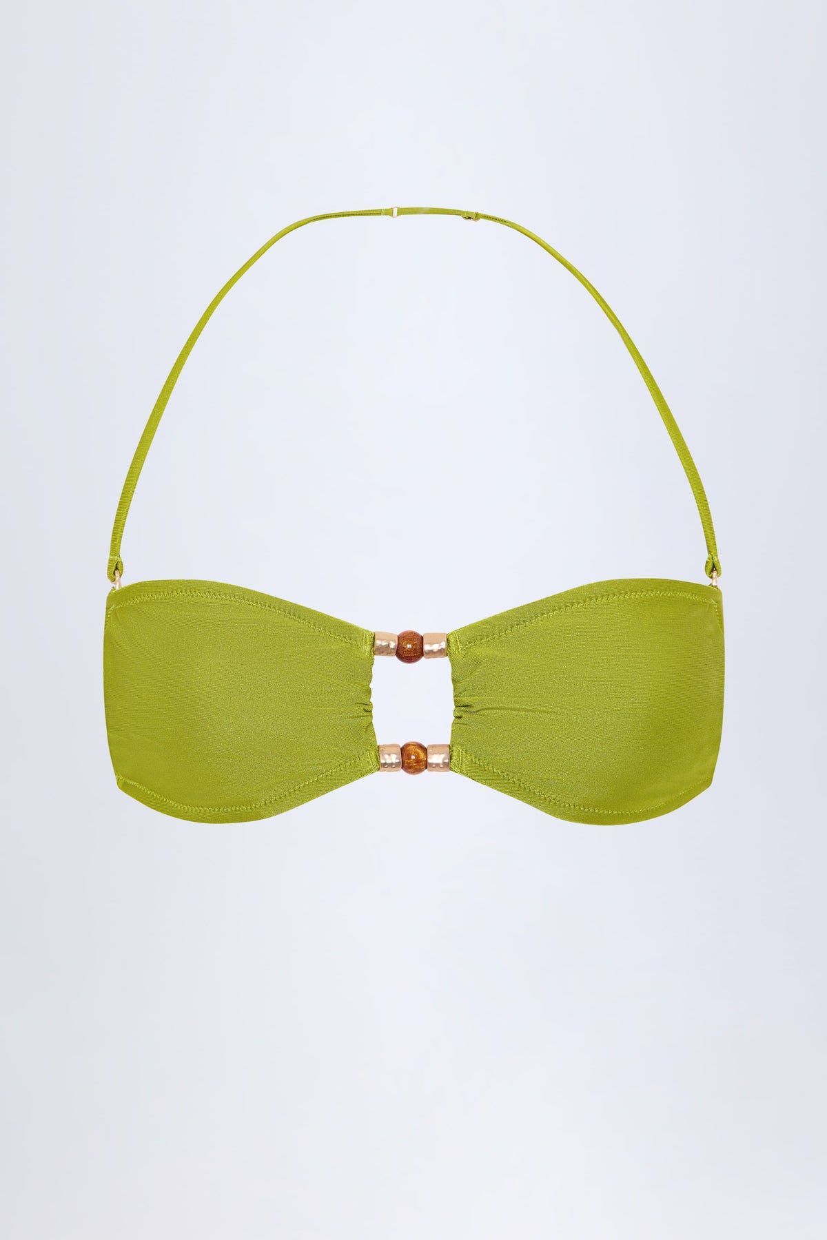 ⁣⁢Bikini-Oberteil mit Perlenbesatz im Bandeau-Stil in Olivgrün⁤⁣