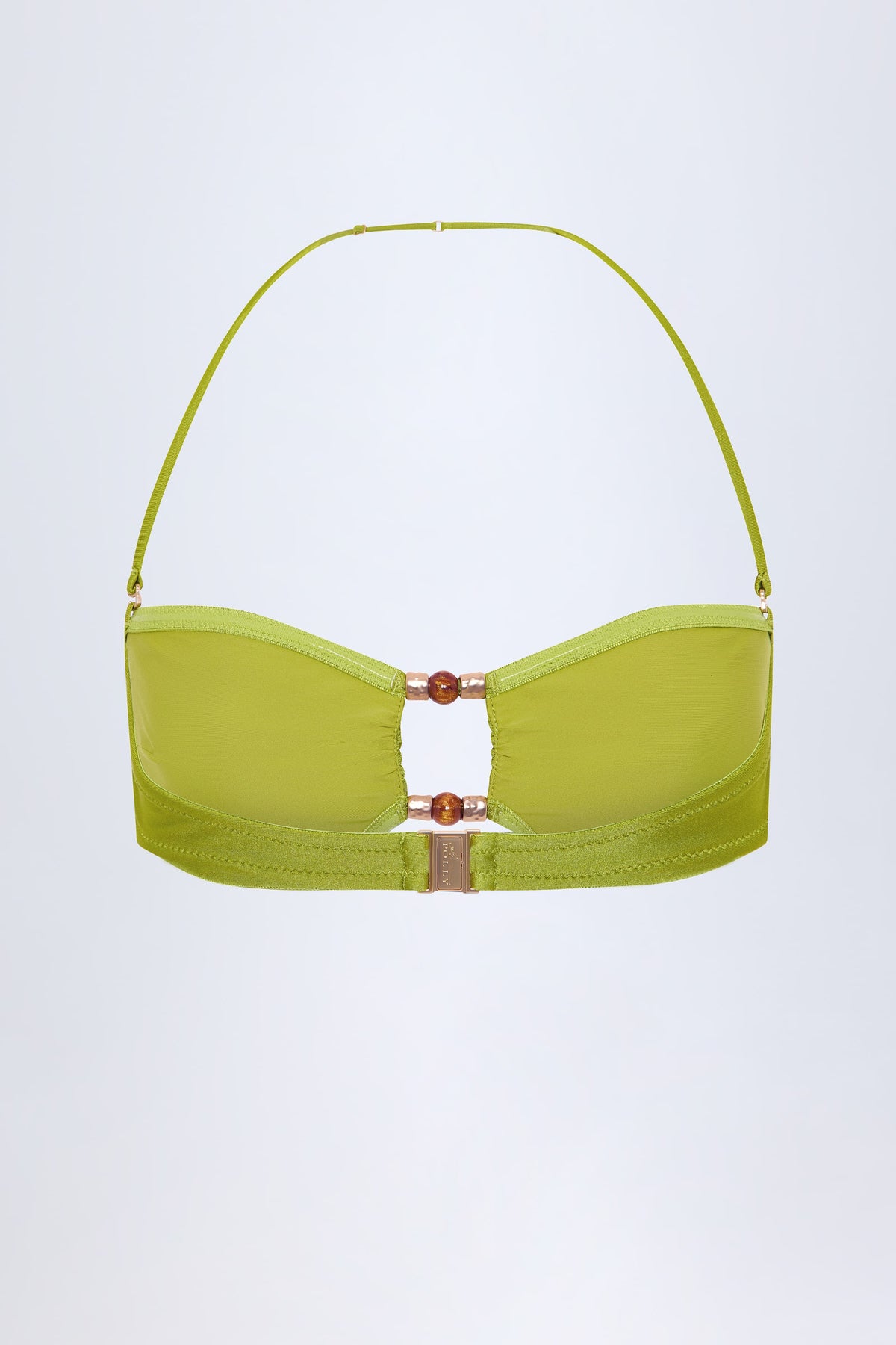 ⁣⁢Bikini-Oberteil mit Perlenbesatz im Bandeau-Stil in Olivgrün⁤⁣
