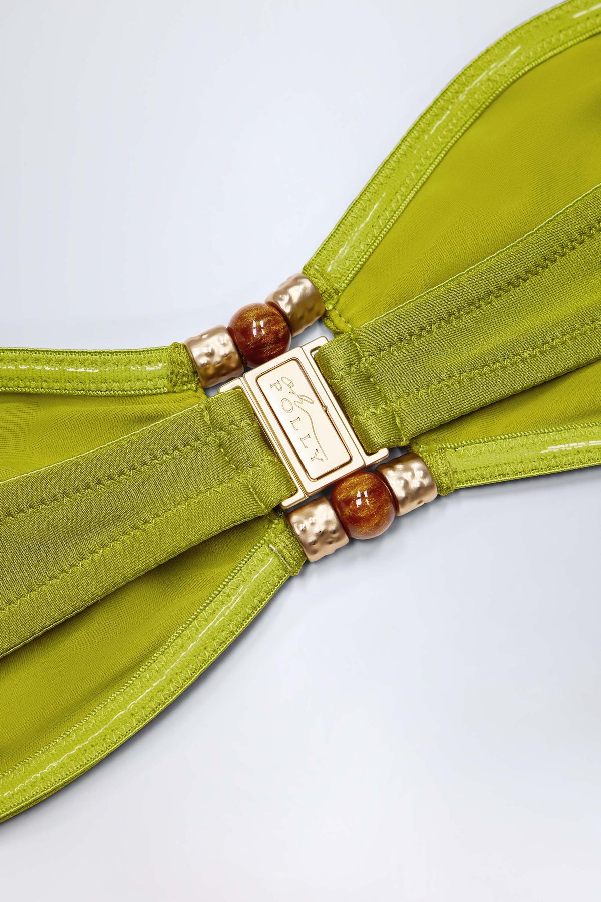 ⁣⁢Bikini-Oberteil mit Perlenbesatz im Bandeau-Stil in Olivgrün⁤⁣
