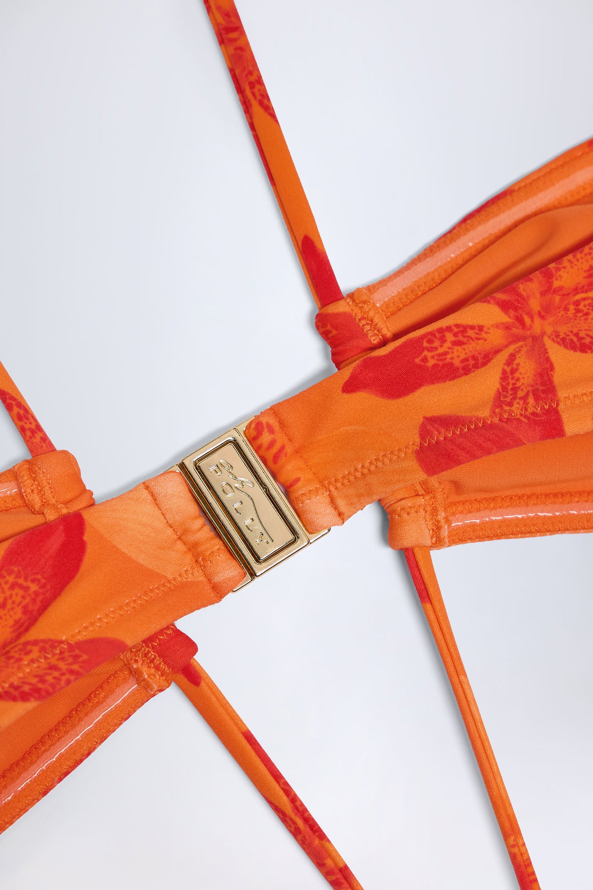 ⁣⁢Neckholder-Badeanzug mit Cut-out im orangefarbenen Orchideenmuster⁤⁣