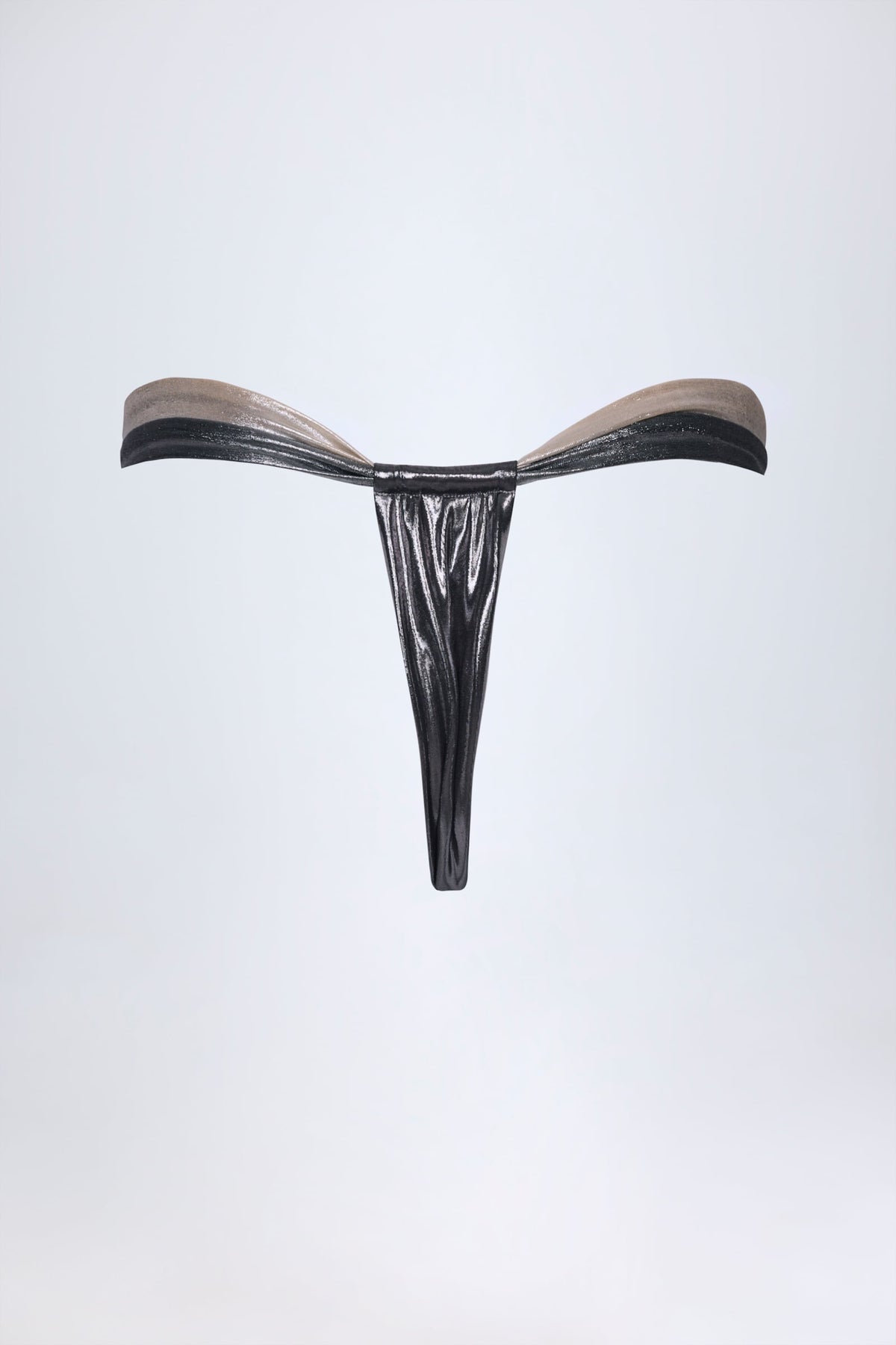 ⁣⁢Geraffte Tanga-Bikinihose in Chromsilber⁤⁣