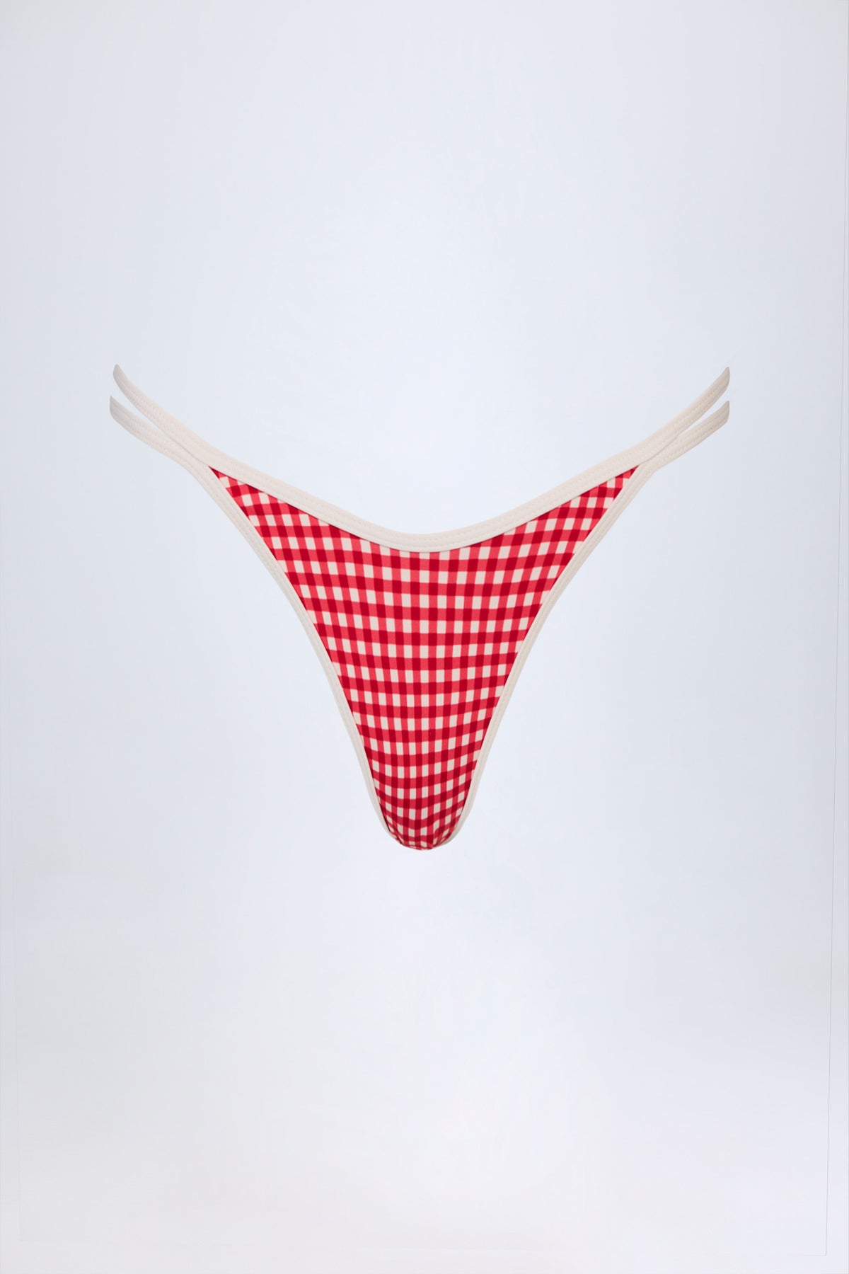 ⁣⁢Doppelträger Tanga-Bikinihose in Rotem Vichy-Karo⁤⁣