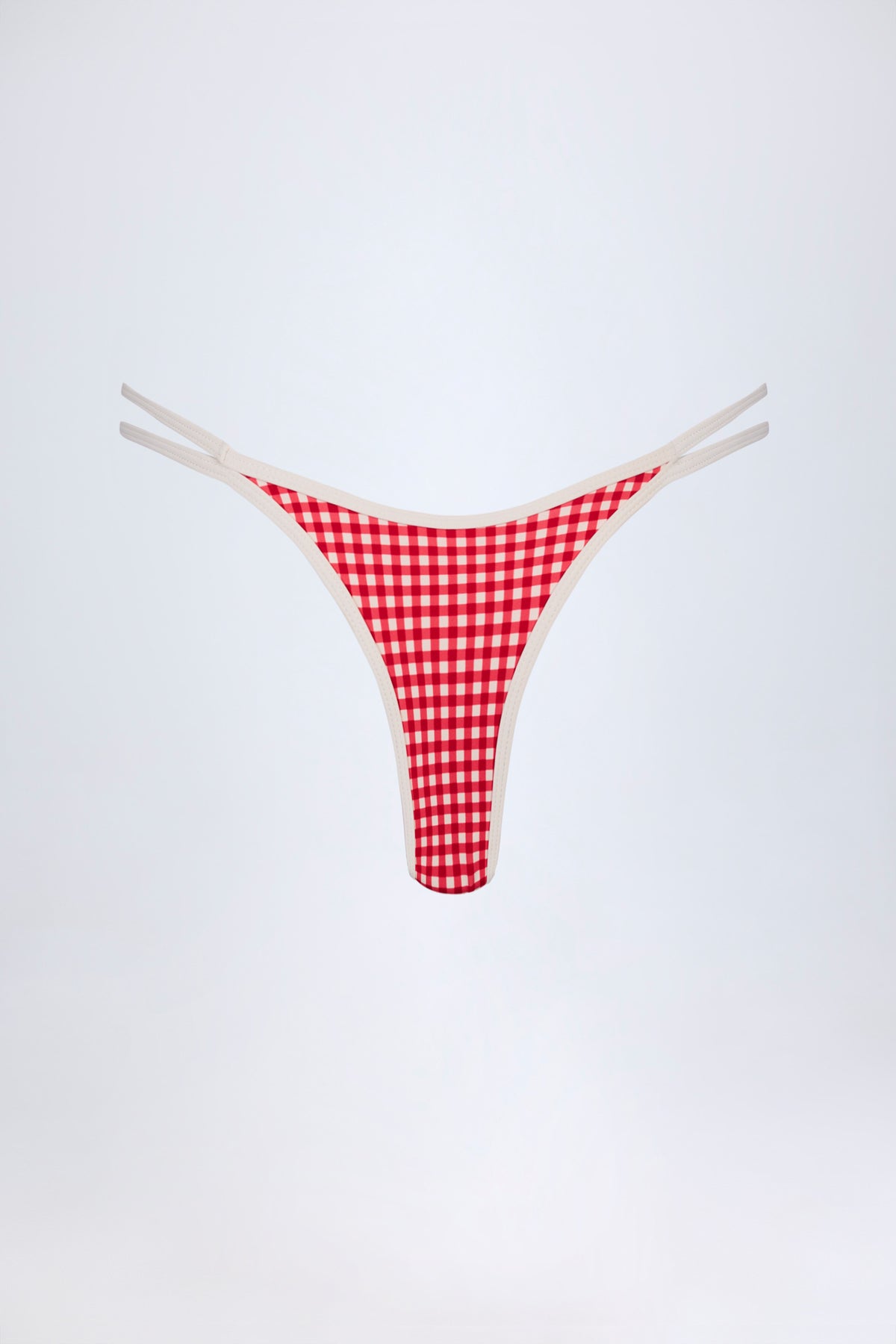 ⁣⁢Doppelträger Tanga-Bikinihose in Rotem Vichy-Karo⁤⁣
