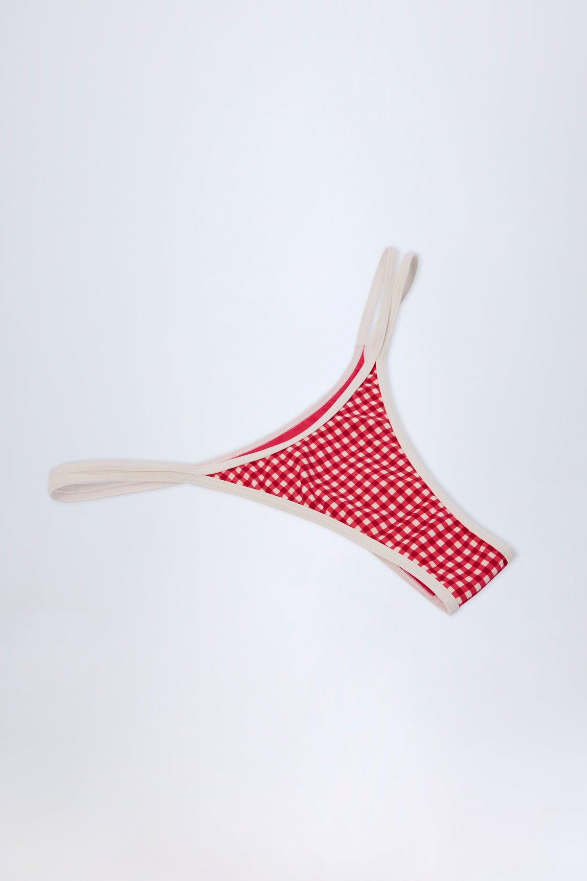⁣⁢Doppelträger Tanga-Bikinihose in Rotem Vichy-Karo⁤⁣