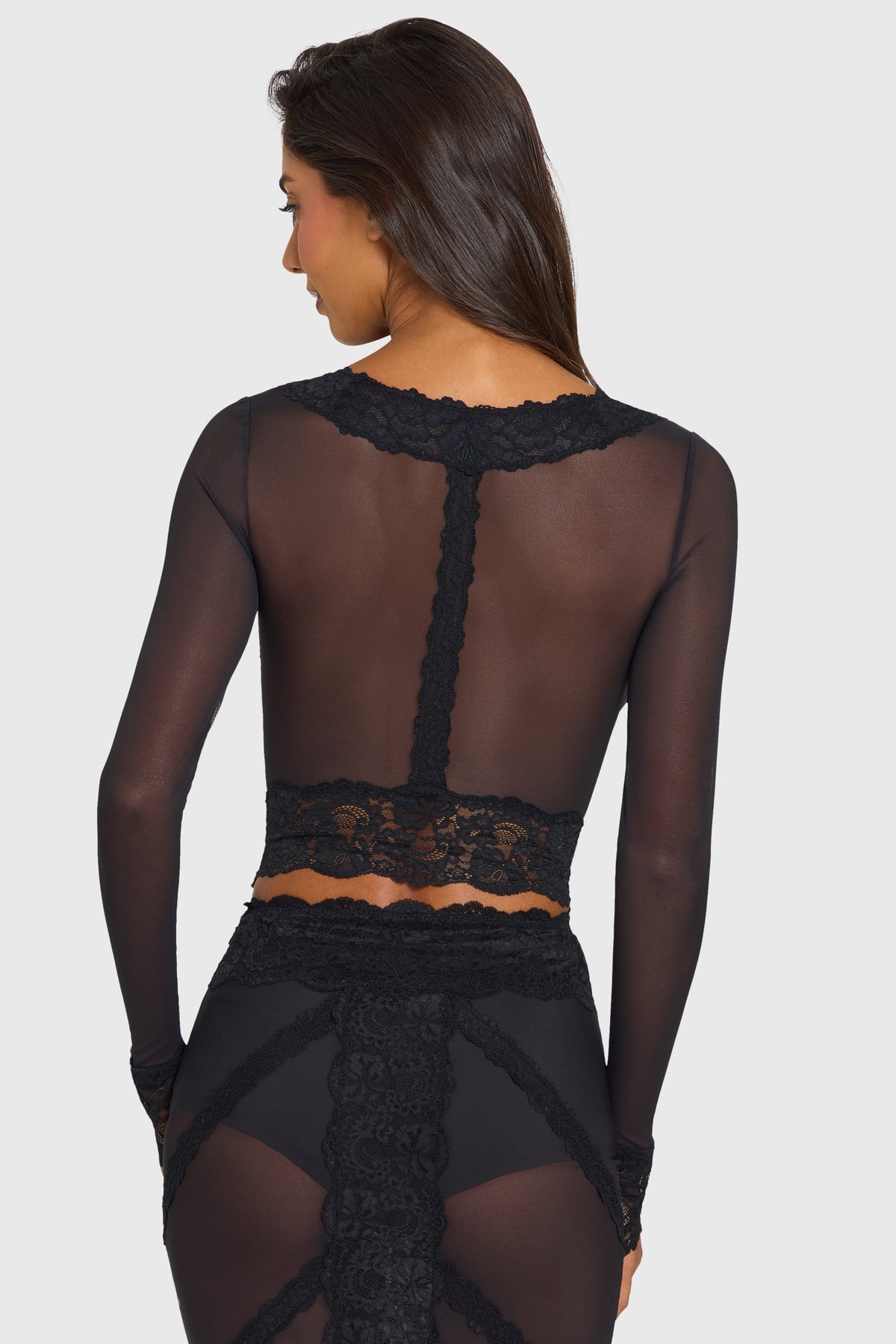 ⁣⁢Gekräuselter Spitzenbesatz Cardigan in Schwarz⁤⁣ - 2