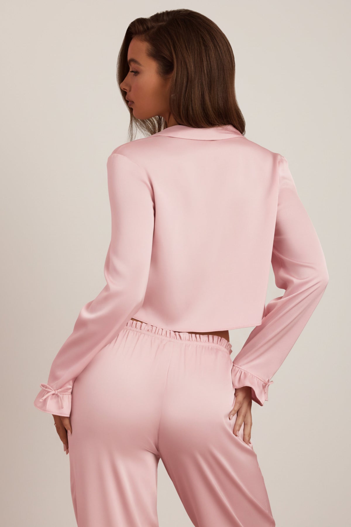 ⁣⁢Cropped-Pyjama-Oberteil mit Rüschenbesatz in Babyrosa⁤⁣