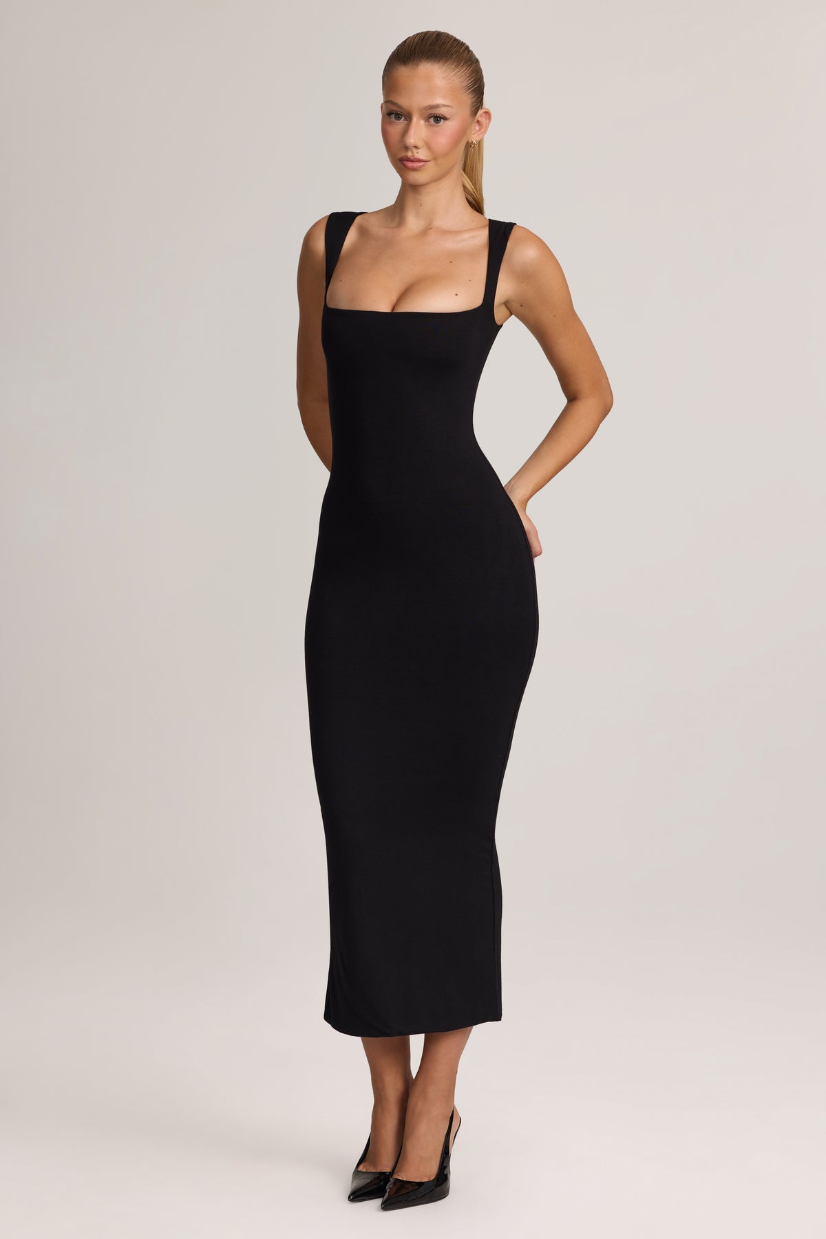⁣⁢Bodycon-Midikleid aus Modal in Schwarz⁤⁣