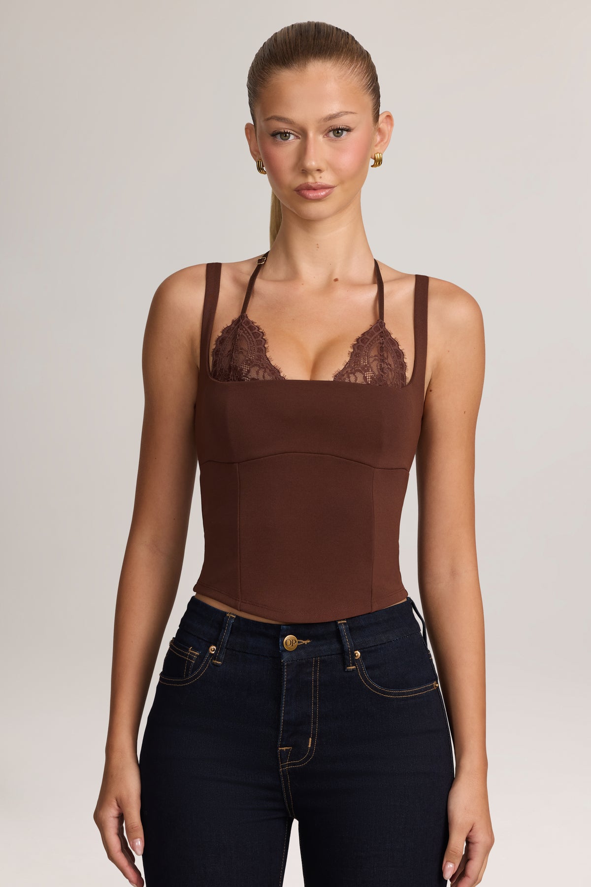 ⁣⁢Ponte Peekabo Spitzen-Tanktop in Cocoa Brown⁤⁣ - 1