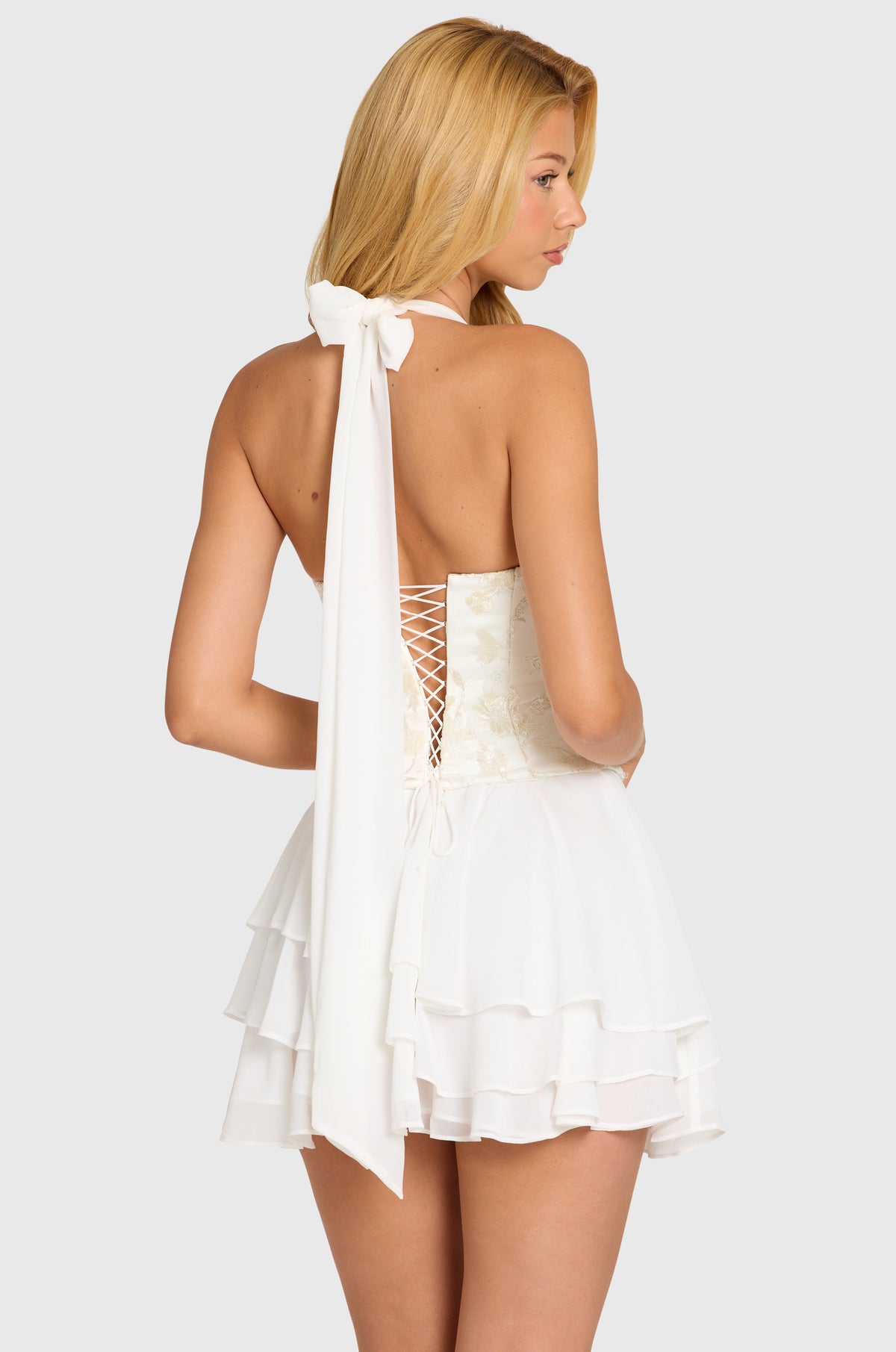 ⁣⁢Verziertes Korsett-Minikleid in Perlmutt⁤⁣ - 2