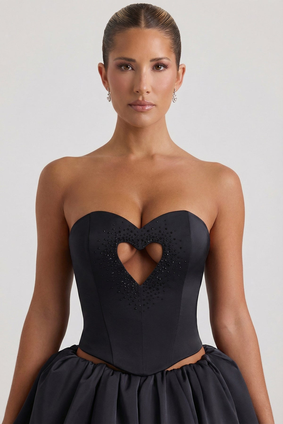 ⁣⁢Verziertes trägerloses Korsett-Top mit Herz-Cut-out in Schwarz⁤⁣